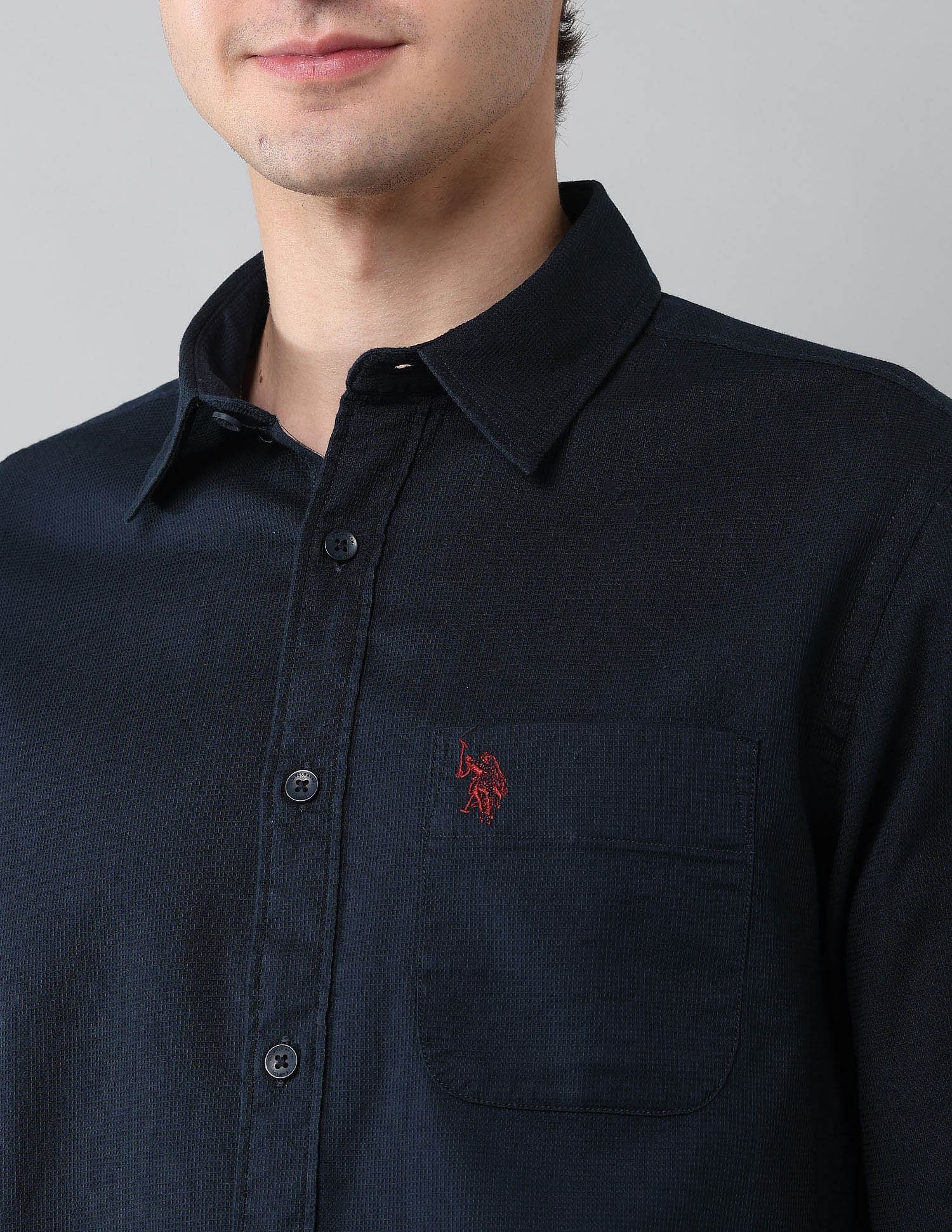 Solid Waffle Dobby Shirt Navy - U.S. Polo Assn. India | Large