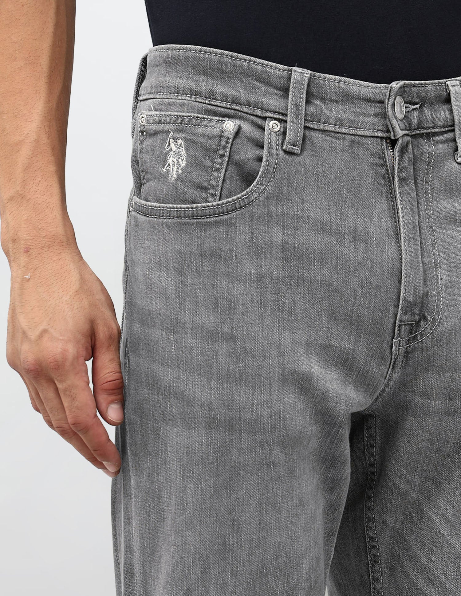 Cole Comfort Cropped Fit Grey Jeans Light Grey Wash - U.S. POLO ASSN. | Large