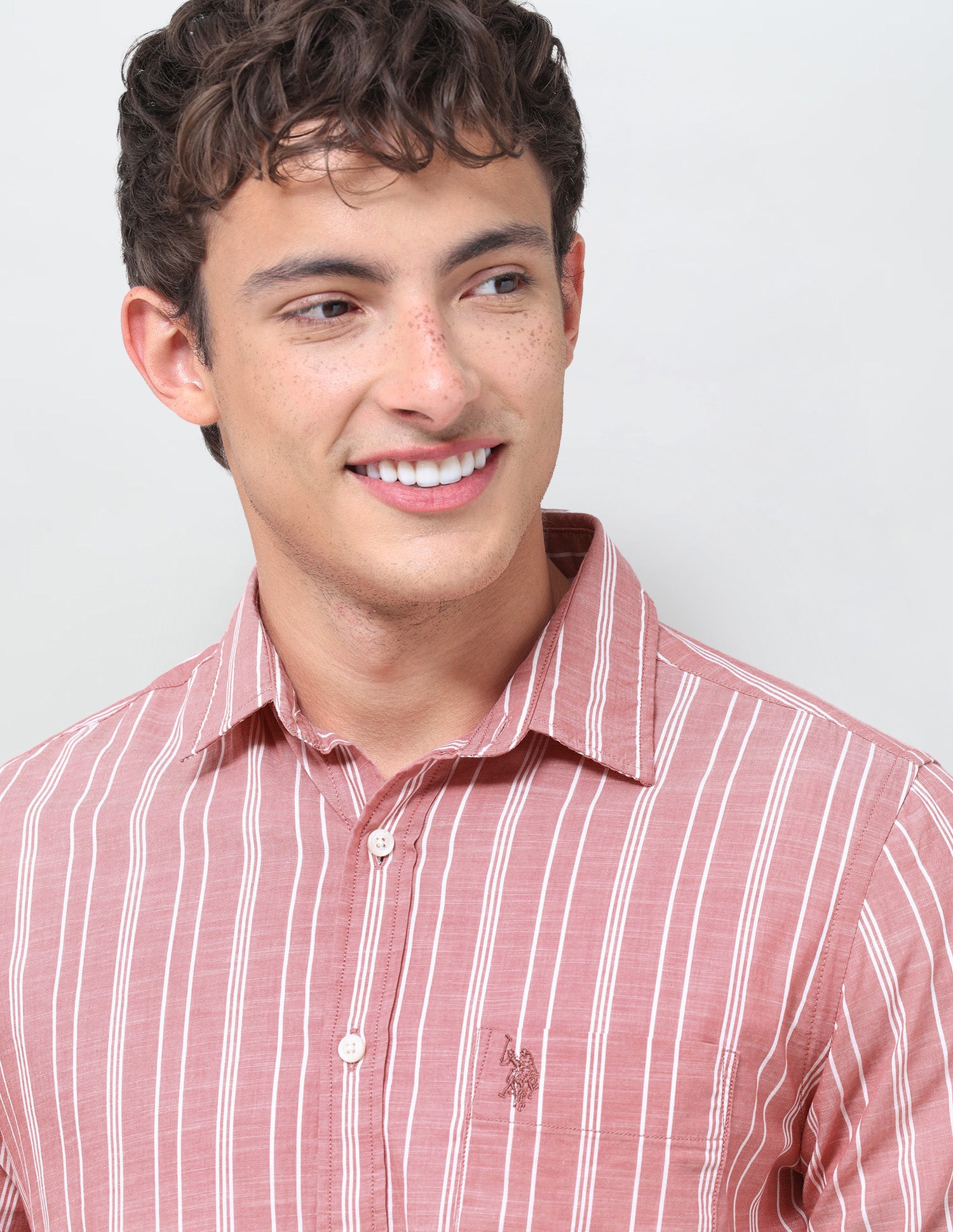 Vertical Striped Regular Fit Shirt Coral - U.S. Polo Assn. India | Large