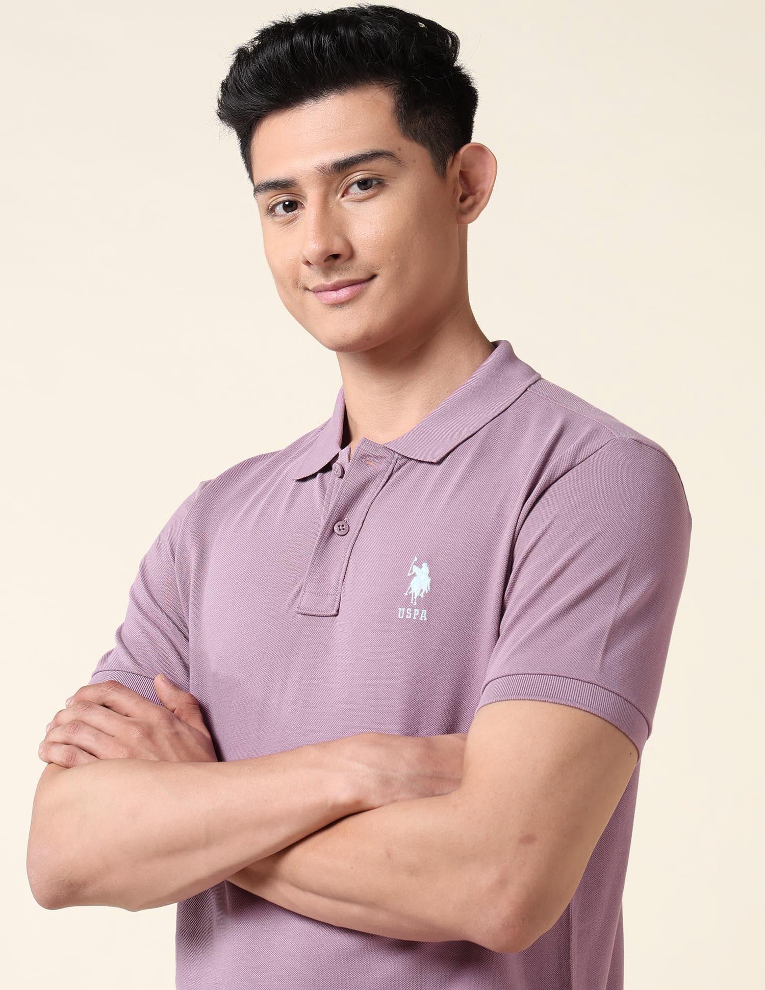Pure Cotton Solid Polo Shirt Violet - U.S. Polo Assn. India | Large