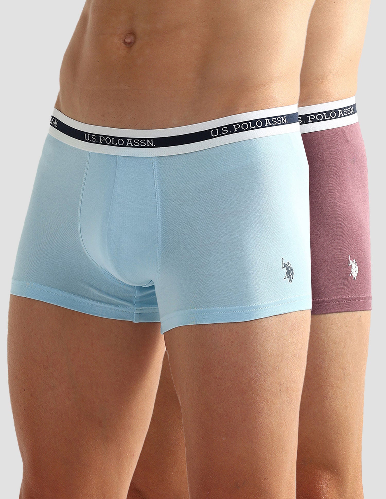 Elastic Waistband Ribbed Solid OET09 Trunks - Pack Of 2 Dusty Pink and Pastel Blue - U.S. POLO ASSN. | Large