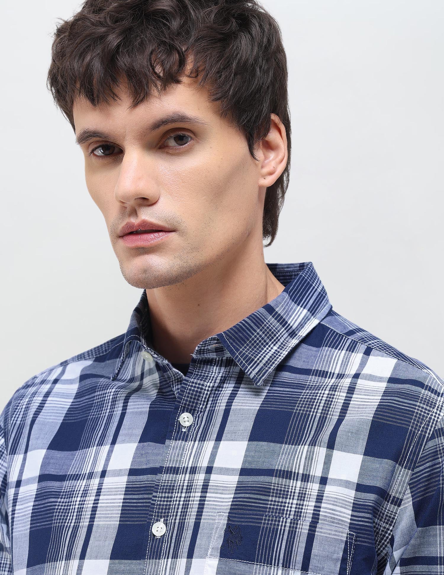 Twill Plaid Checked Shirt Navy - U.S. Polo Assn. India | Large