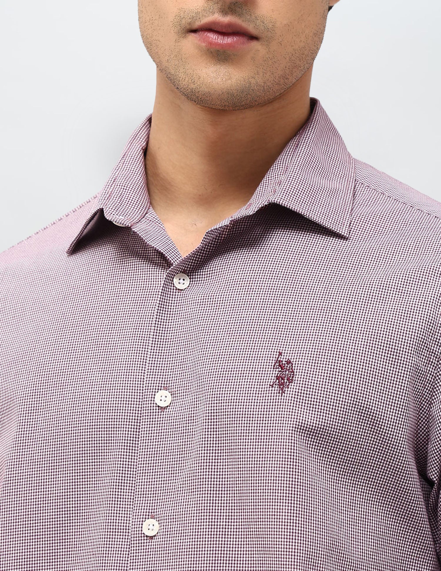 Micro Checked Tailored Fit Shirt Purple - U.S. POLO ASSN. | Large