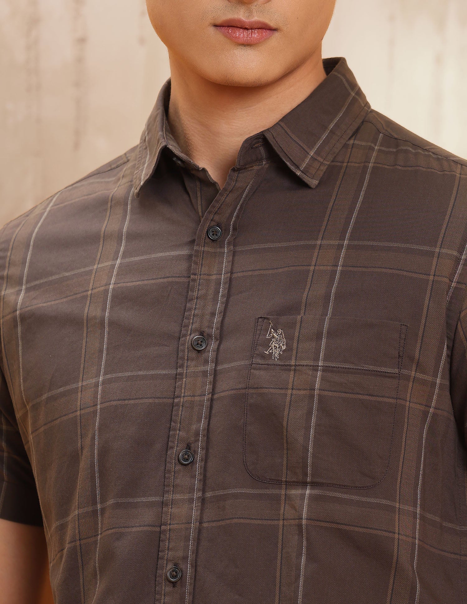 Grid Tattersall Checked Pure Cotton Shirt Dark Brown - U.S. POLO ASSN. | Large