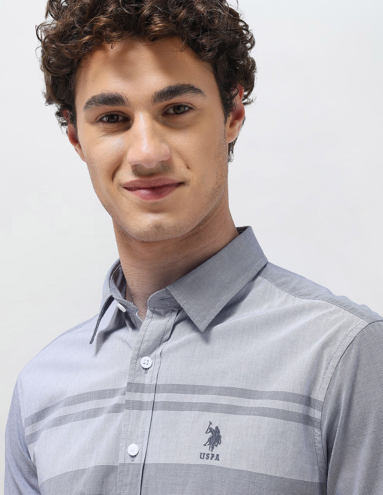 Solid Stripe Detail Regular Fit Shirt Blue - U.S. Polo Assn. India | Large