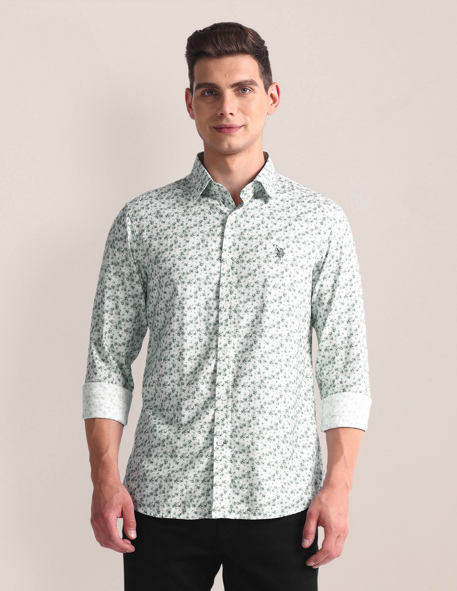 Floral Print Tailored Fit Shirt Grey - U.S. POLO ASSN. | Large