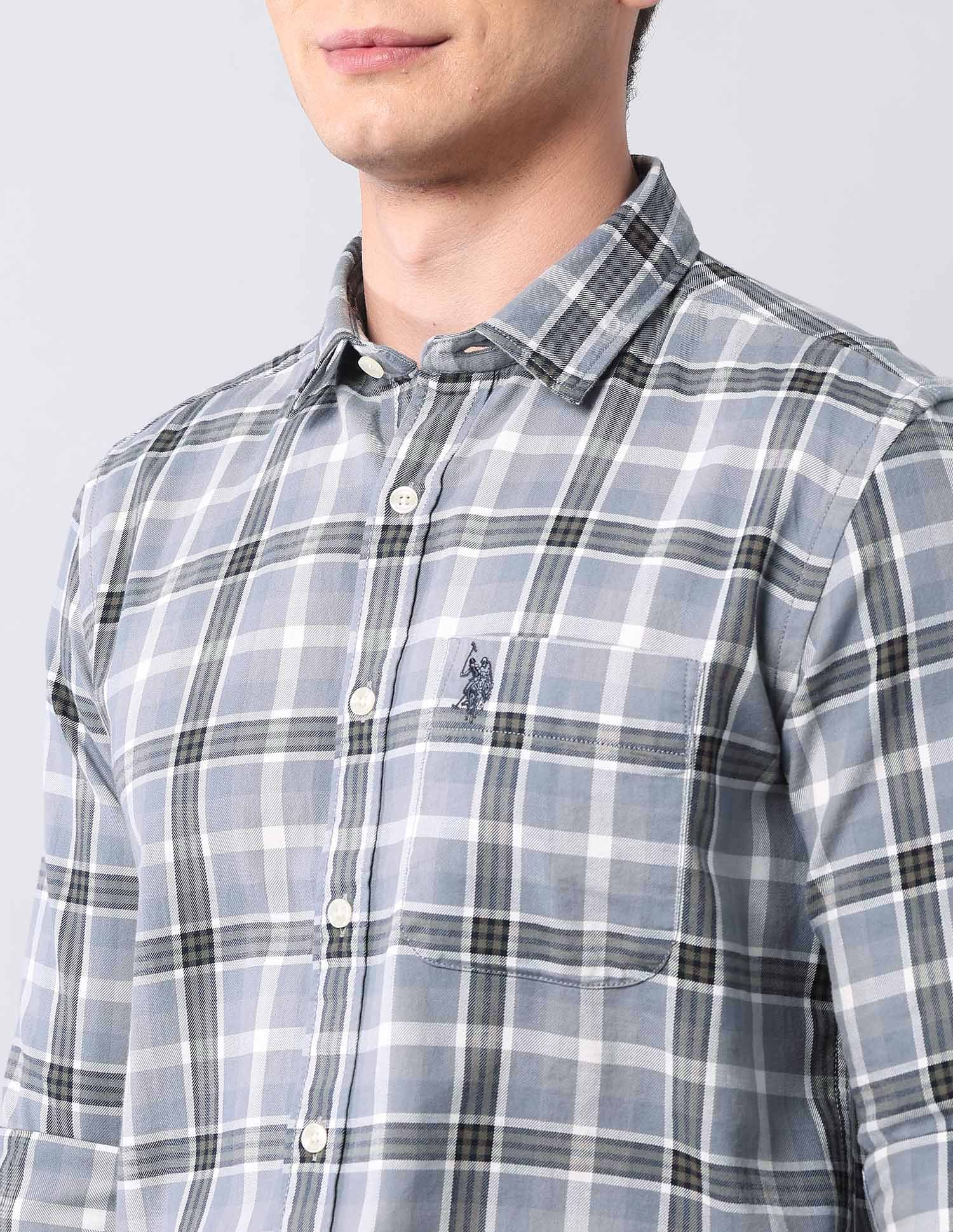 Tartan Checked Pure Cotton Shirt Grey - U.S. Polo Assn. India | Large