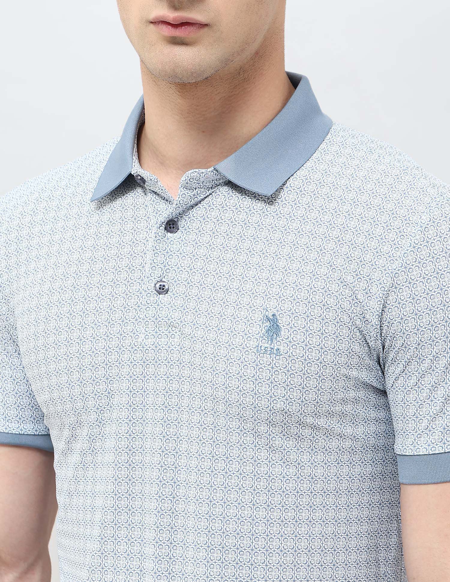 All-Over Printed Slim Fit Polo Shirt Light Blue - U.S. Polo Assn. India | Large