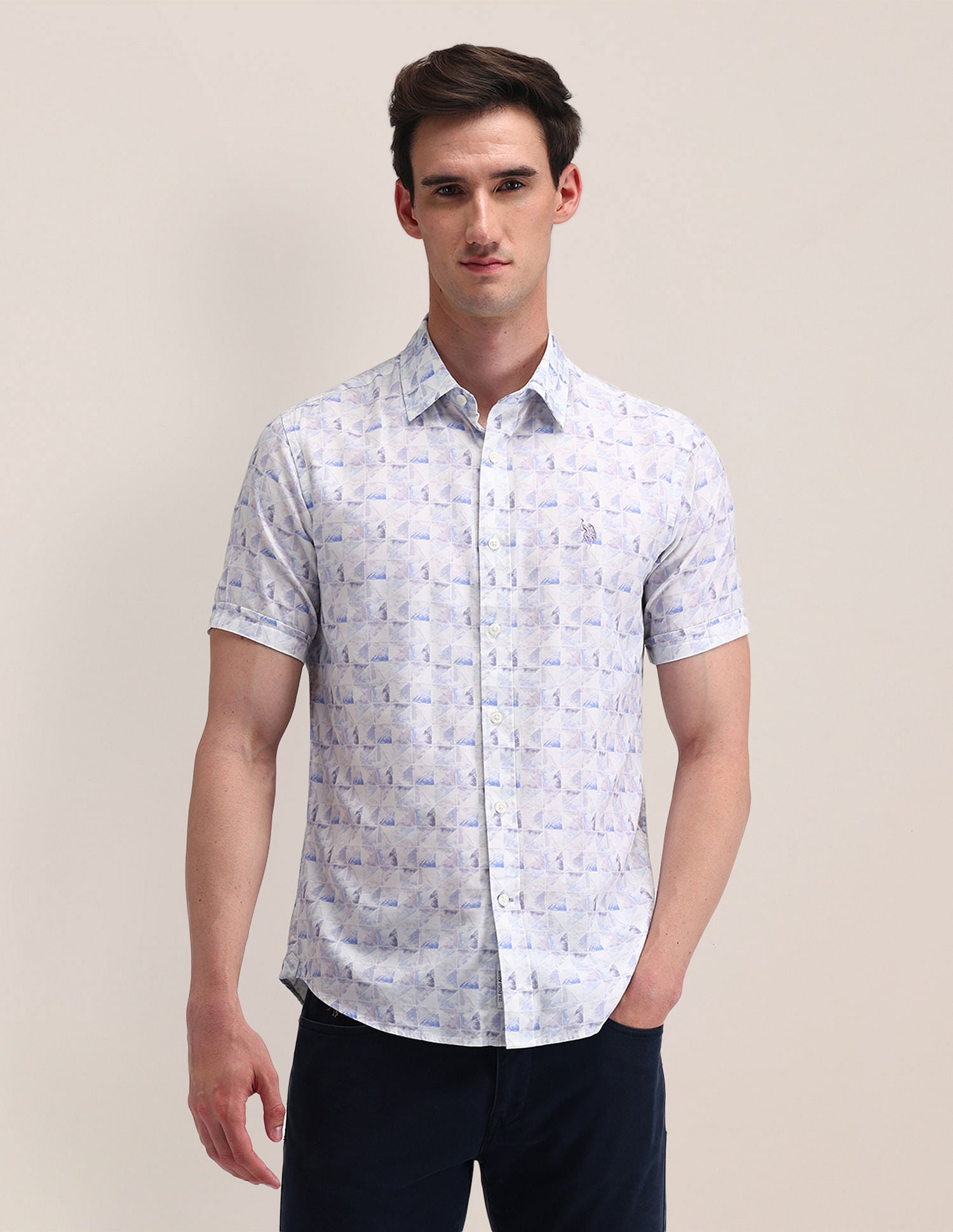Tailored Fit Abstract Shirt White - U.S. Polo Assn. India | Large