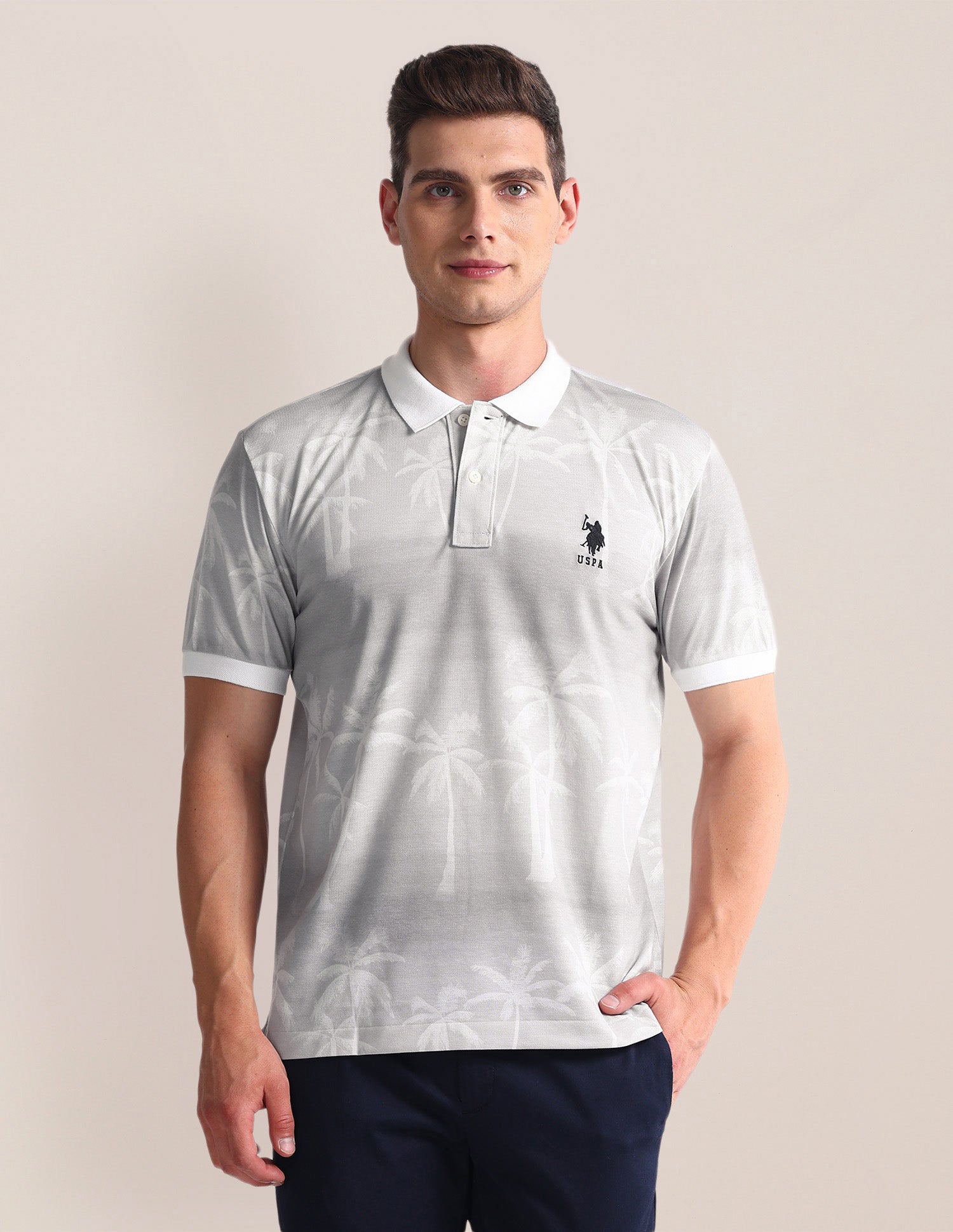 Tropical Print Slim Polo Shirt Grey - U.S. Polo Assn. India | Large