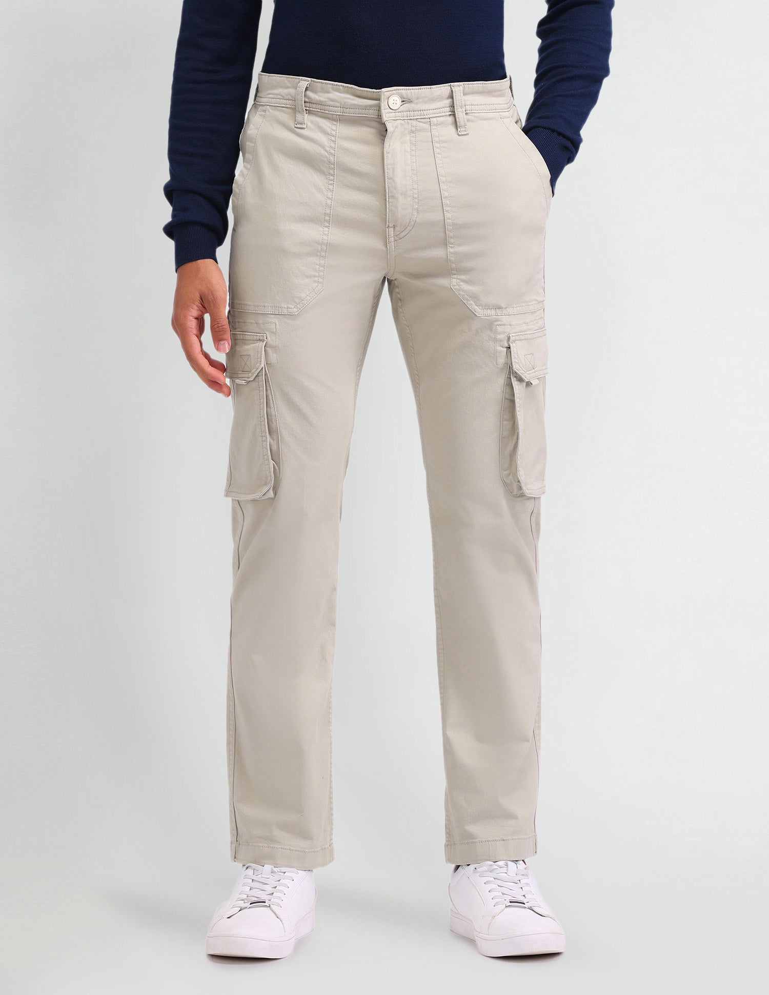 Solid Straight Fit Trousers Stone - U.S. Polo Assn. India | Large