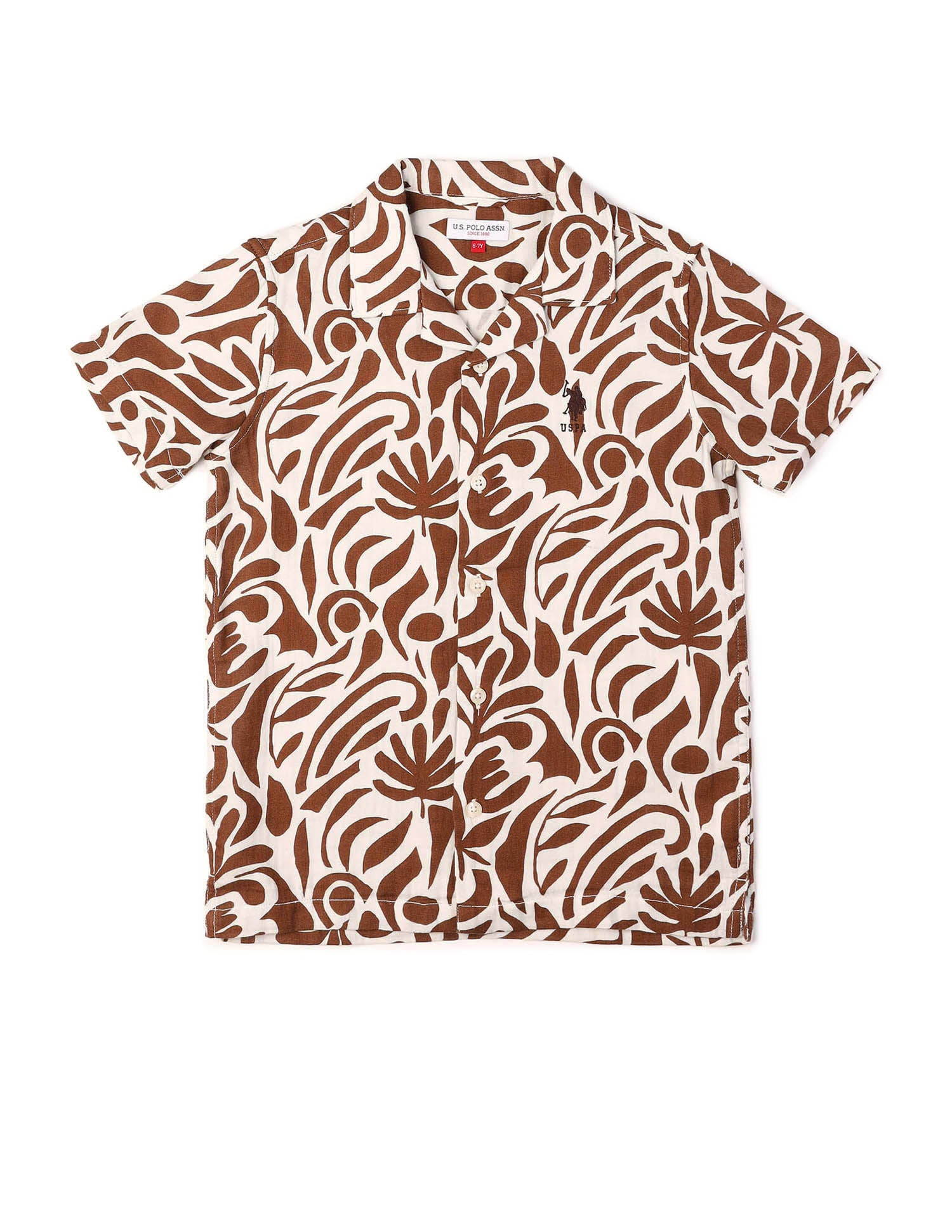 Boys Abstract Printed Cuban Shirt Brown - U.S. POLO ASSN. | Large