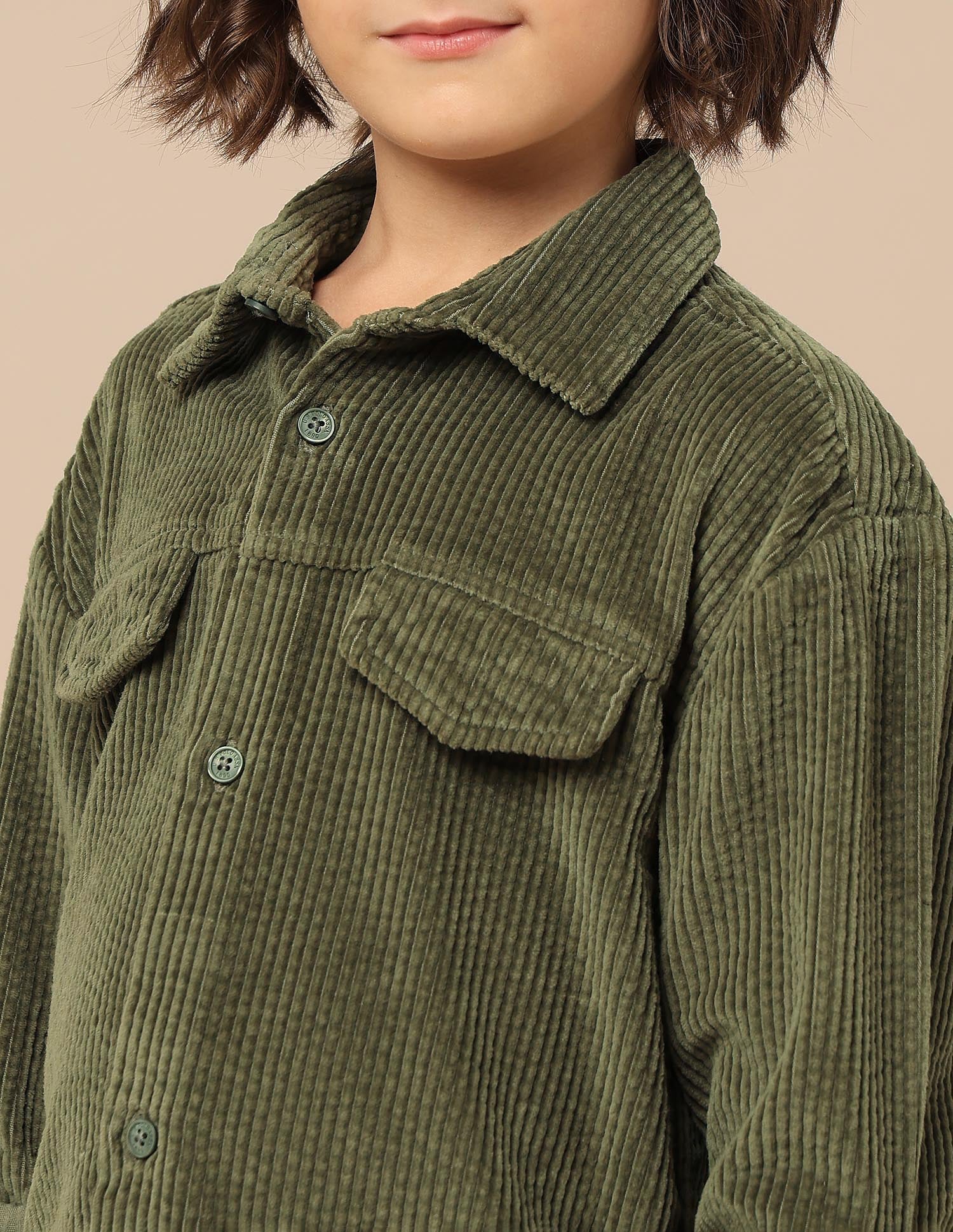 Boys Corduroy Regular Fit Shacket Olive - U.S. POLO ASSN. | Large