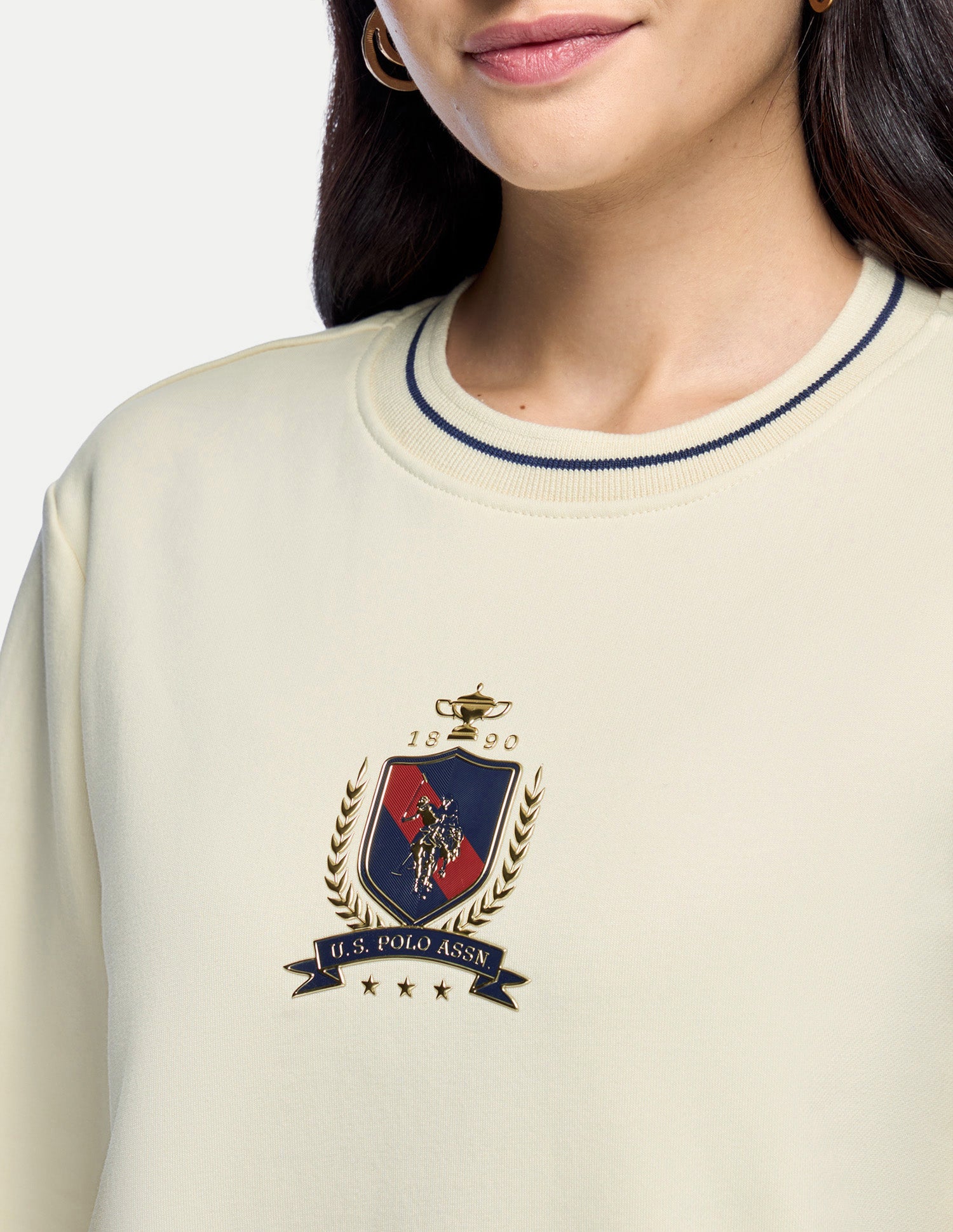 Brand Embossed Relaxed Fit Sweatshirt Ecru - U.S. Polo Assn. India | Large