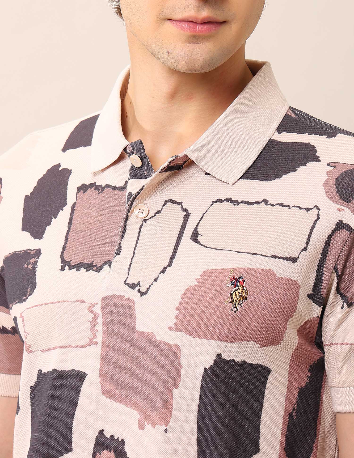 Abstract Printed Muscle Fit Polo Shirt Peach - U.S. Polo Assn. India | Large