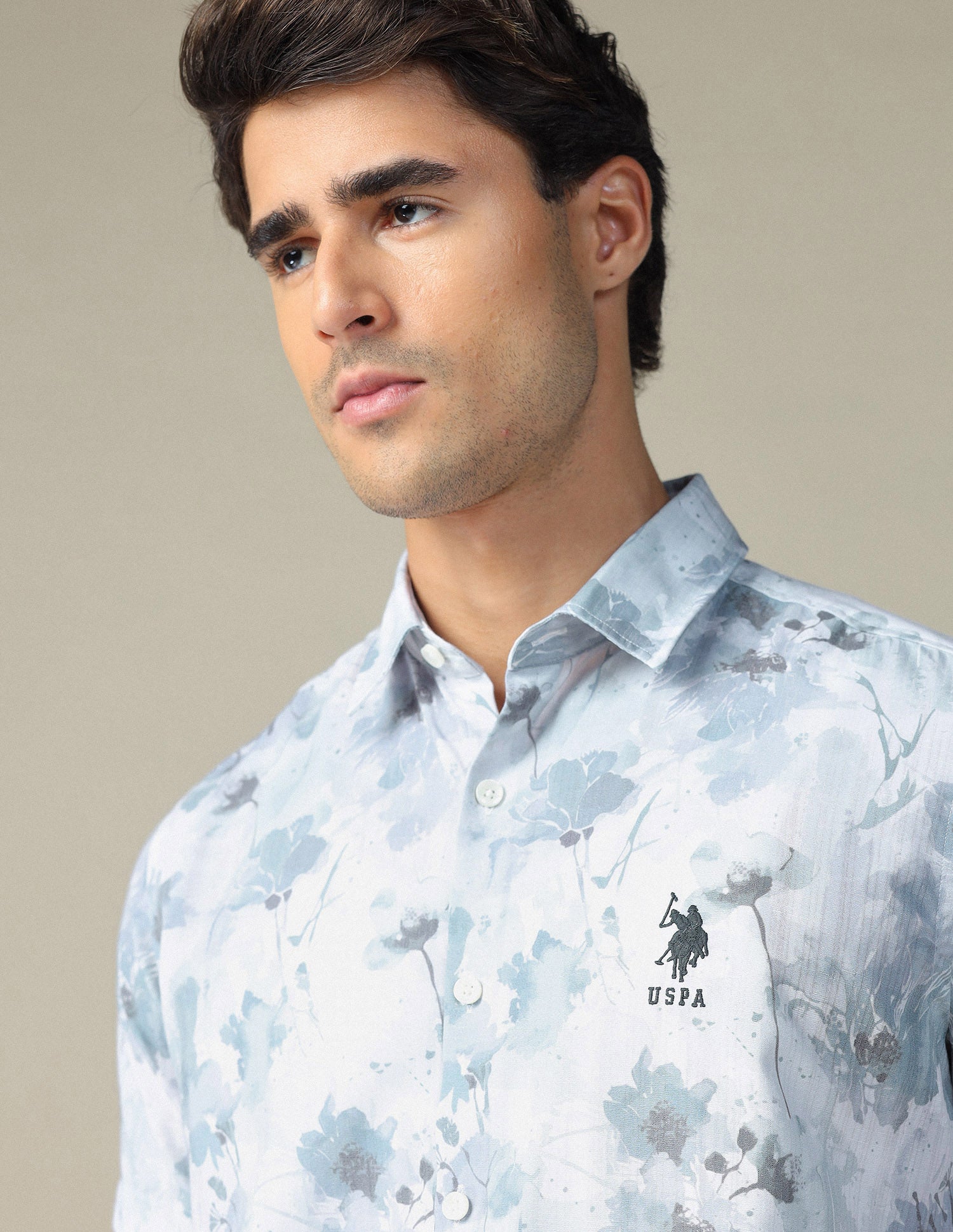 Floral Printed Pure Cotton Shirt Teal - U.S. POLO ASSN. | Large