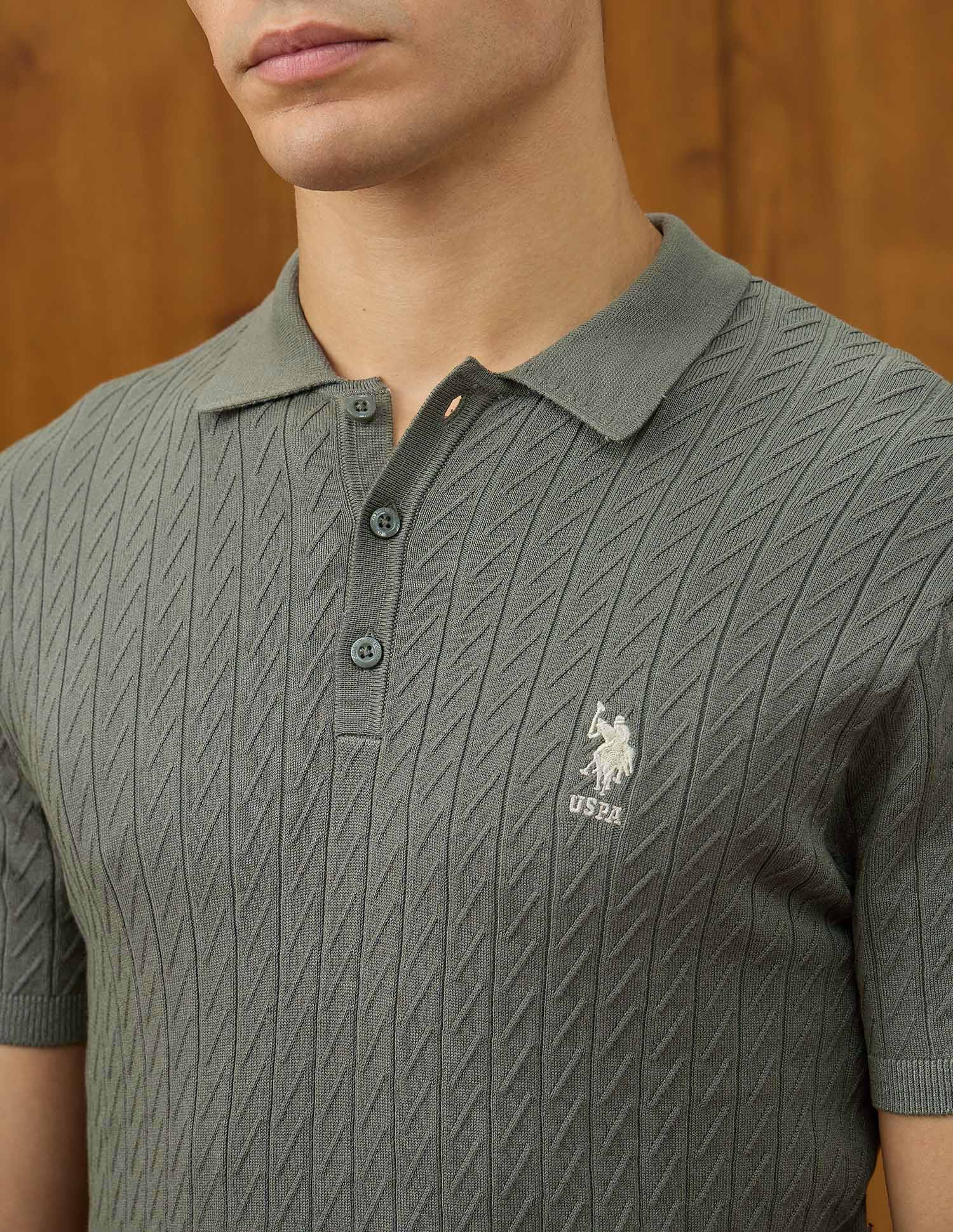 Patterned Knit Equestrian Aisle Theater Polo Shirt Light Green - U.S. POLO ASSN. | Large