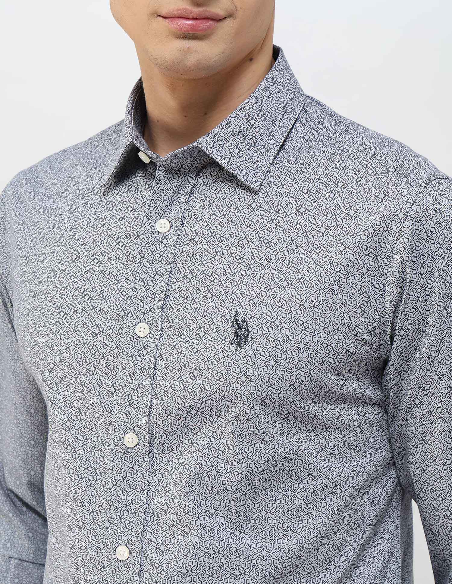 Geometric Printed Tailored Fit Shirt Navy - U.S. POLO ASSN. | Large