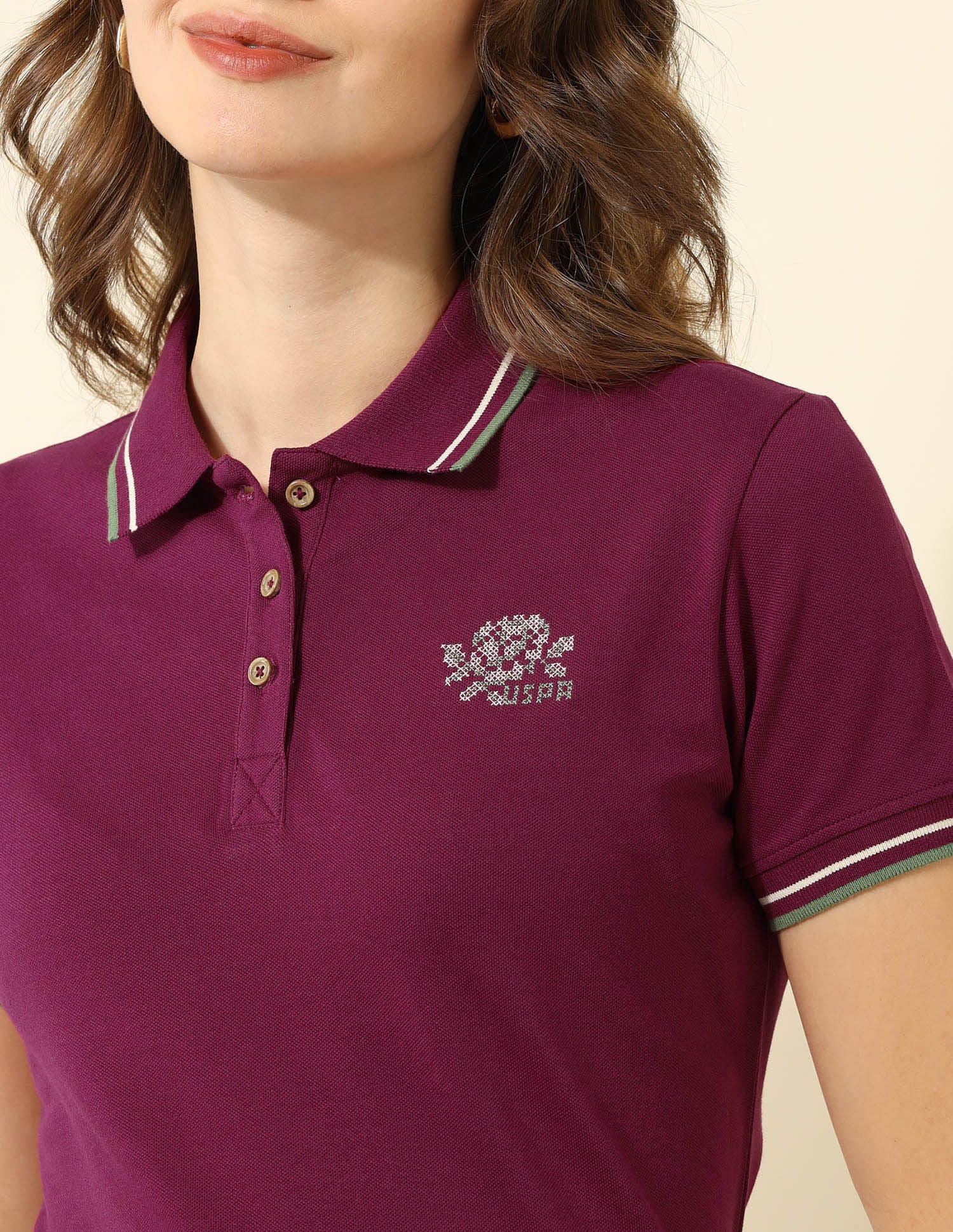 Tipped Collar Regular Fit Polo Shirt Wine - U.S. Polo Assn. India | Large