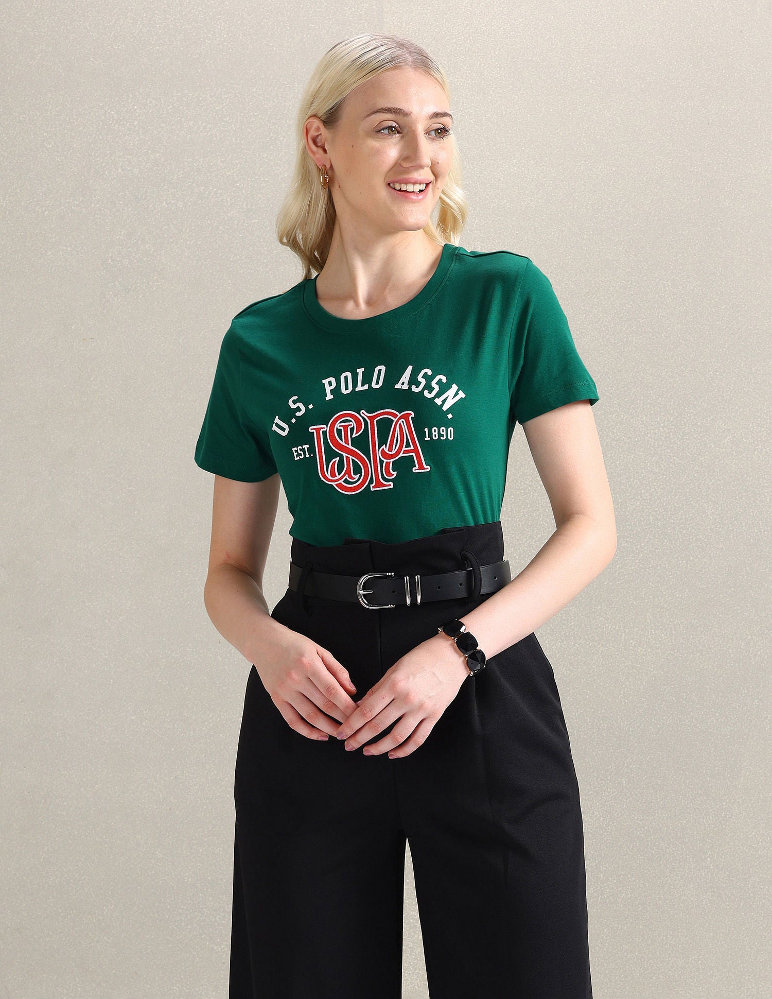 HD Print Pure Cotton T-Shirt Green - U.S. POLO ASSN. | Large