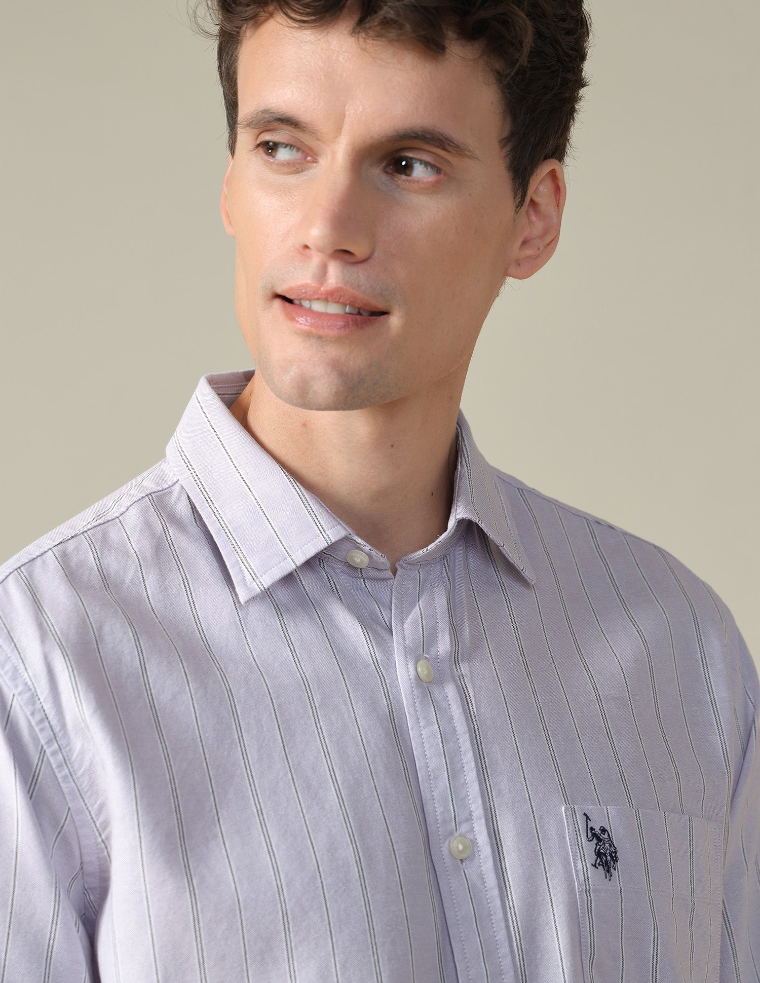 Vertical Striped Oxford Shirt Lavender - U.S. Polo Assn. India | Large