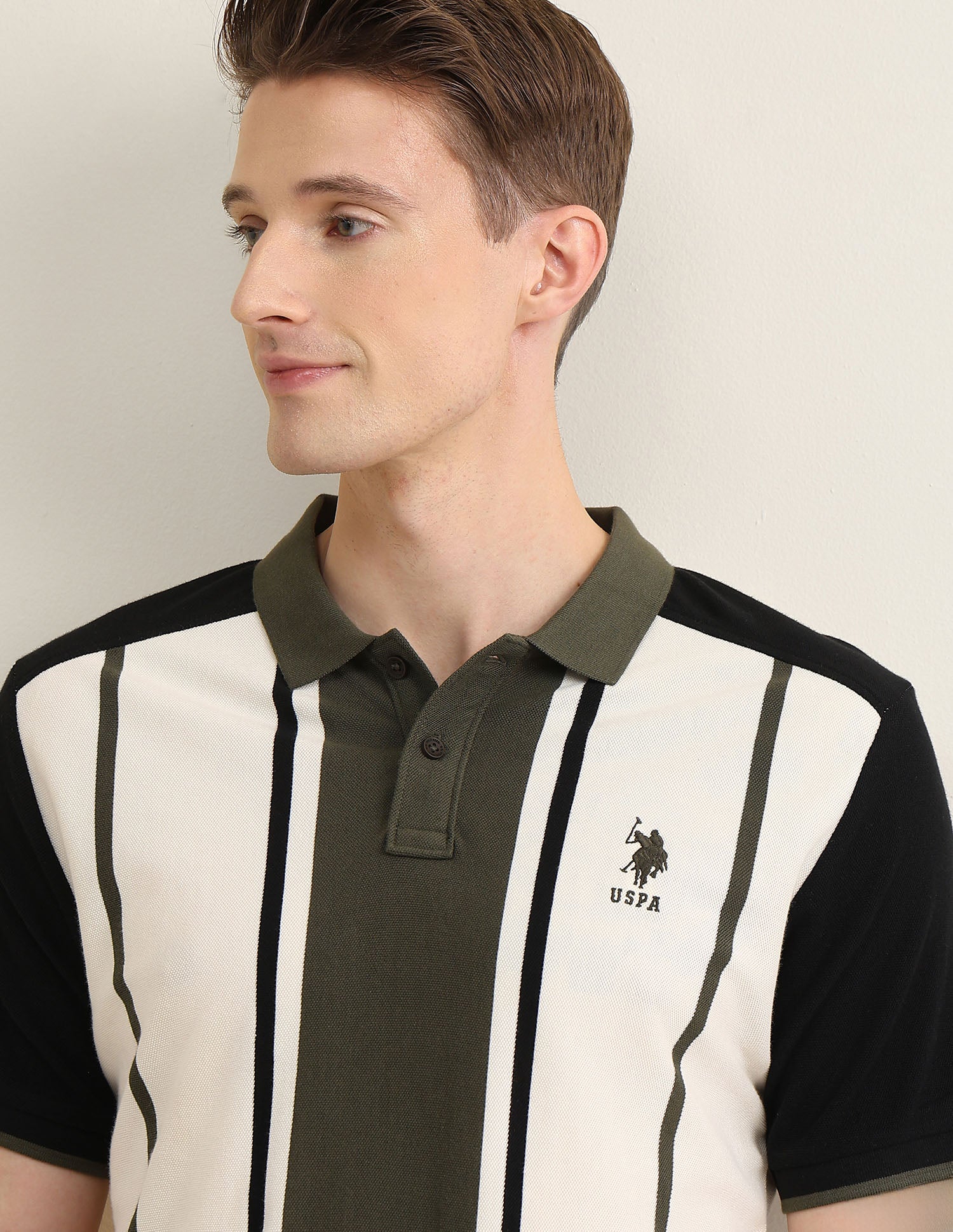 Vertical Striped Colorblocked Sotogrande Polo Shirt Olive - U.S. Polo Assn. India | Large