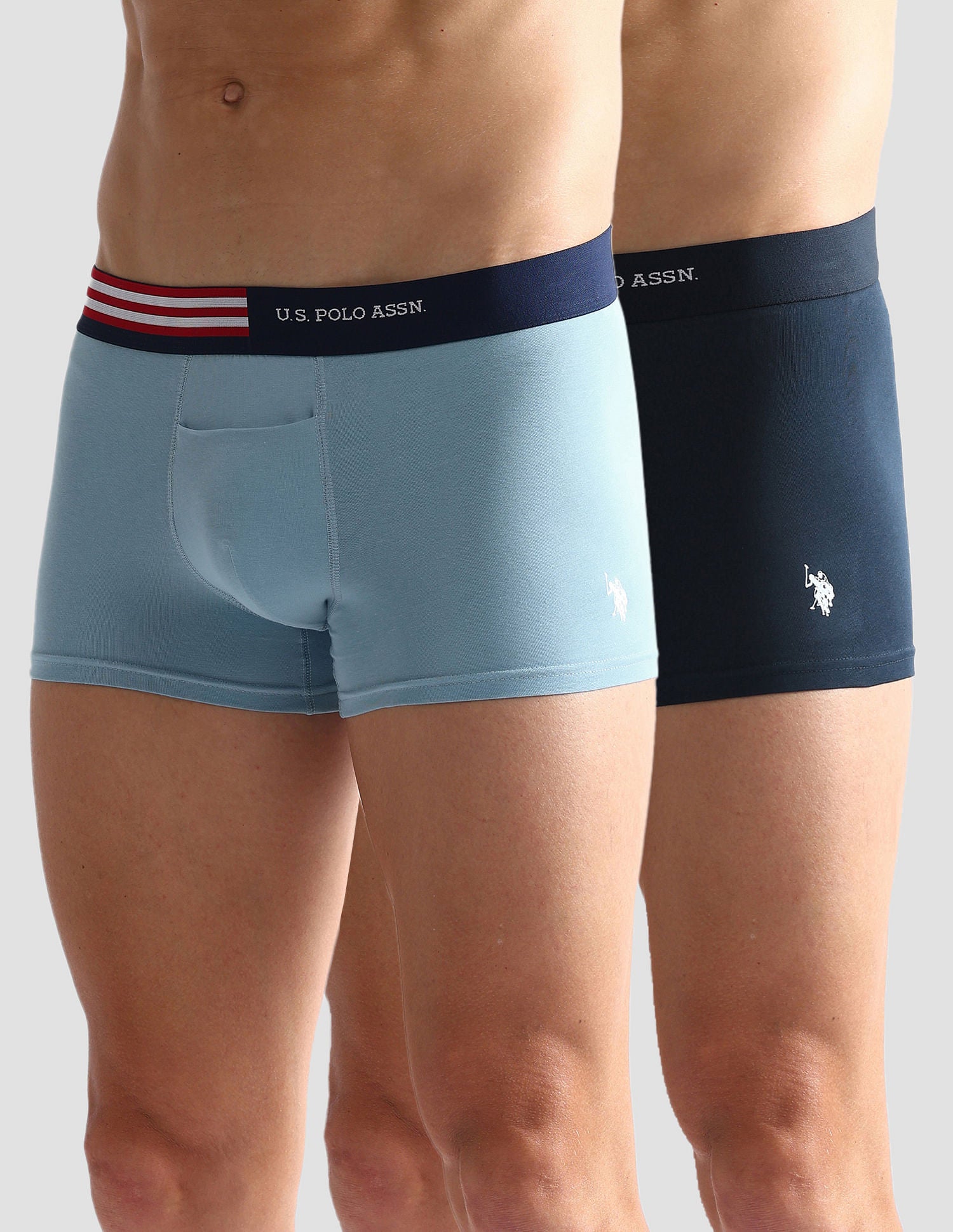 Flag Elastic Antibacterial OET06 Trunks - Pack Of 2 Navy and Blue - U.S. Polo Assn. India | Large