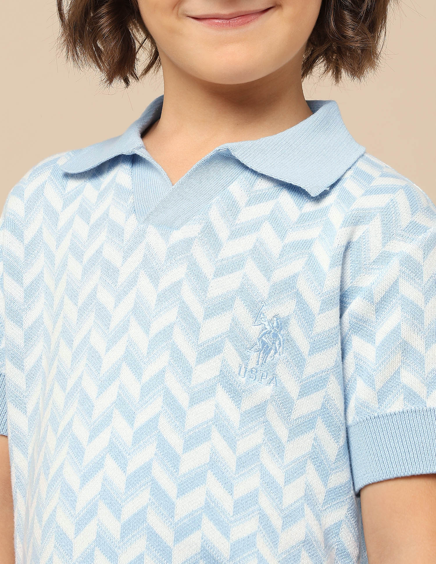 Boys Chevron Printed Regular Fit Polo Shirt White - U.S. POLO ASSN. | Large