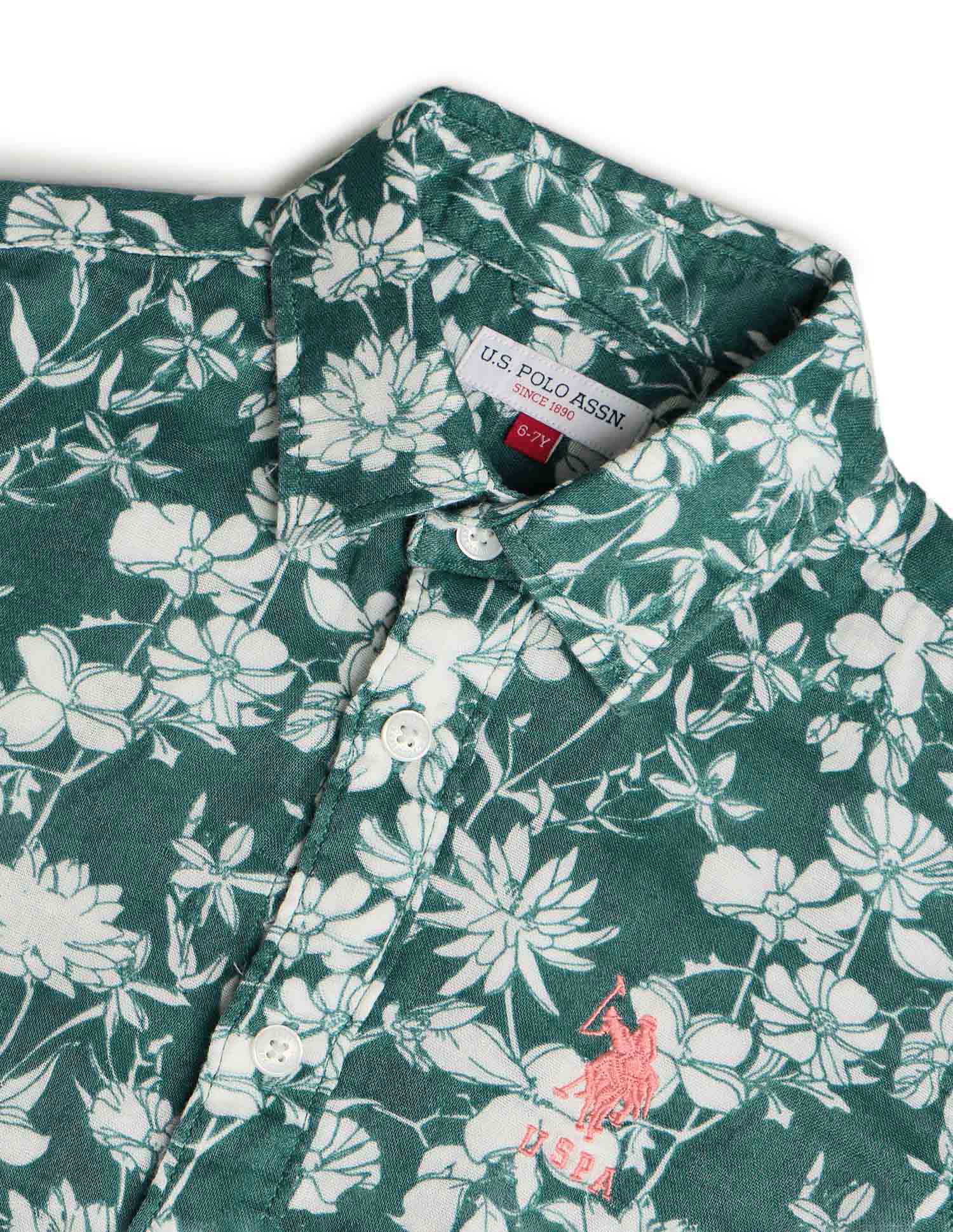 Boys Pure Cotton Regular Fit Shirt Green - U.S. POLO ASSN. | Large