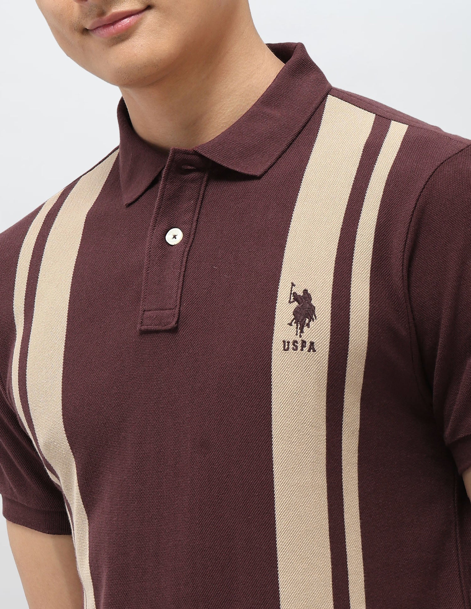 Vertical Striped Pure Cotton Polo Shirt Dark Brown - U.S. Polo Assn. India | Large