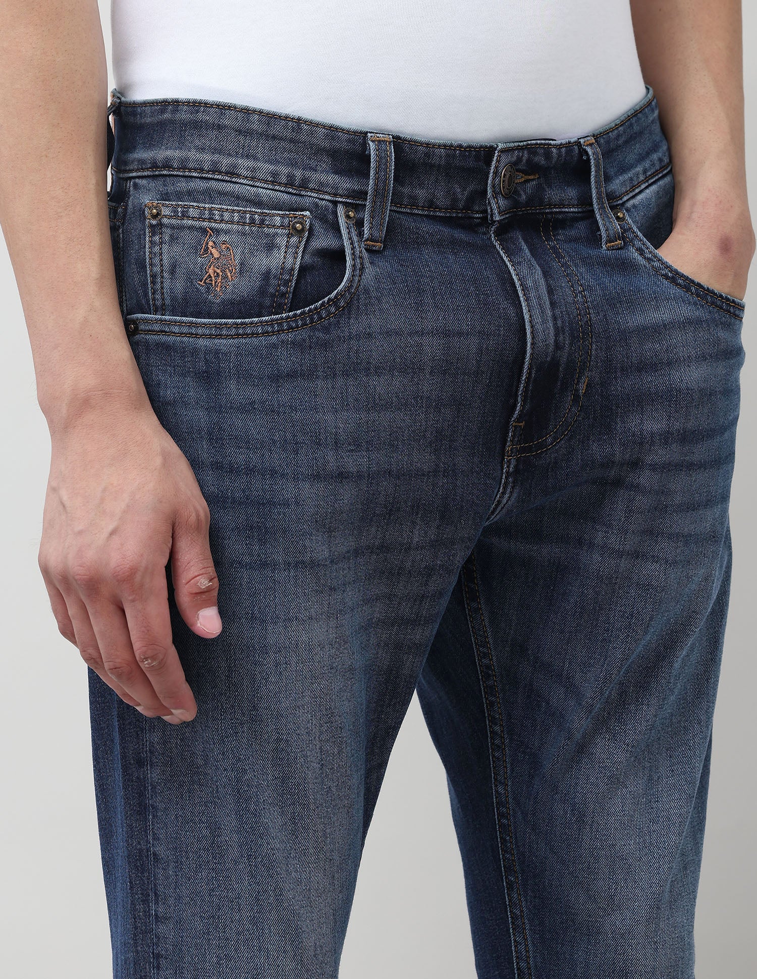 Henry Tapered Fit Blue Jeans Rags Wash - U.S. POLO ASSN. | Large