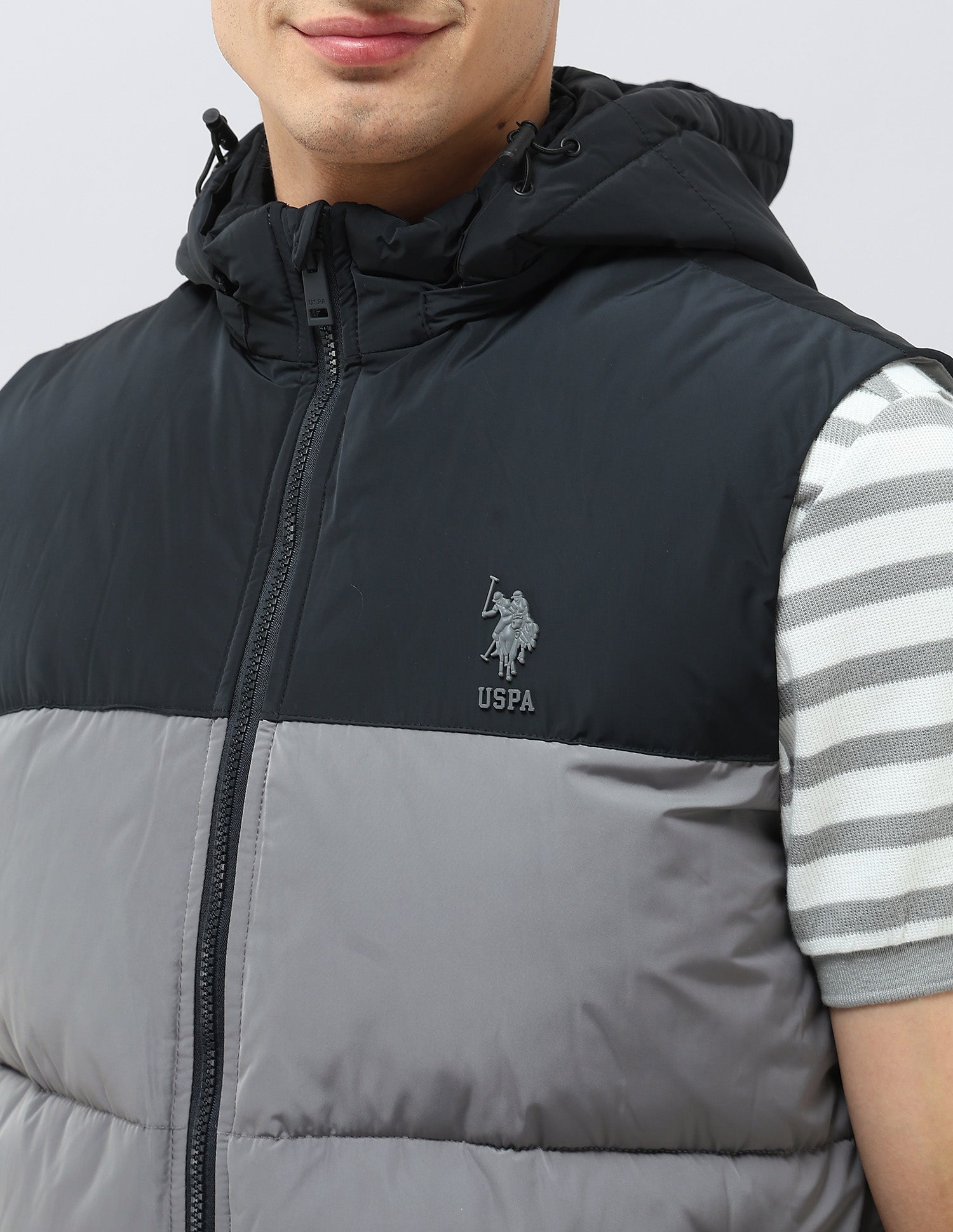 Detachable Hood Colour Blocked Jacket Black - U.S. POLO ASSN. | Large