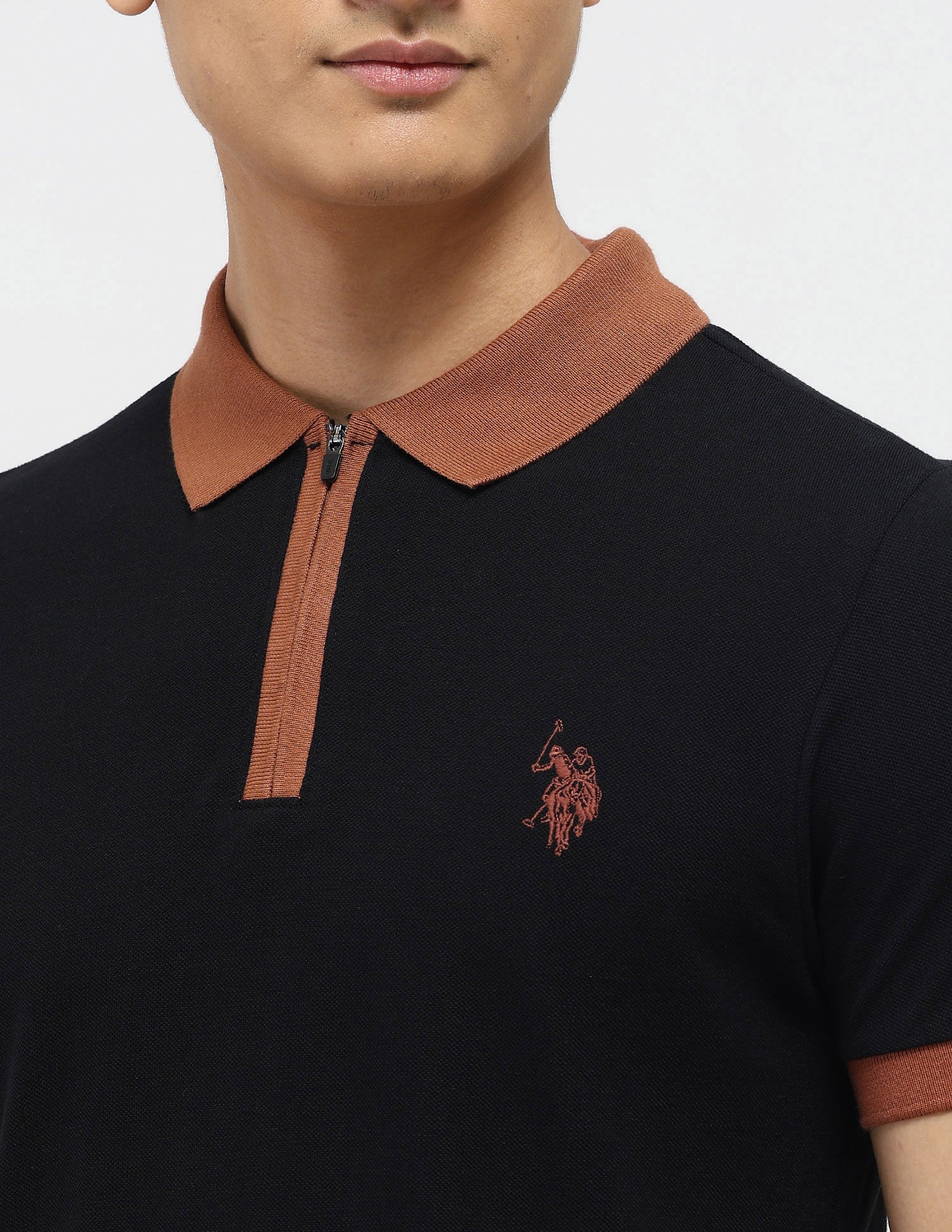 Pure Cotton Muscle Fit Polo Shirt Black - U.S. Polo Assn. India | Large