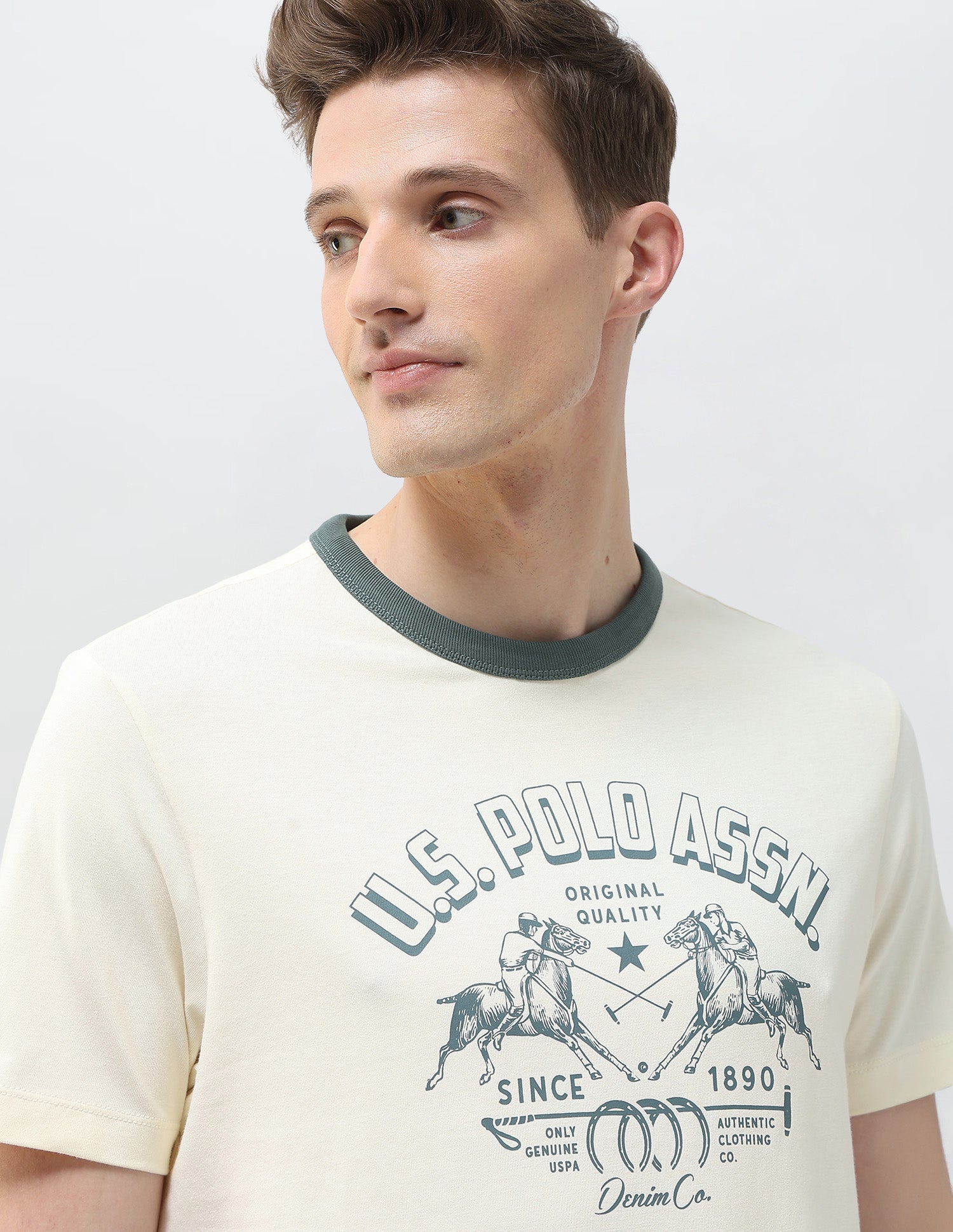 Graphic Brand Printed Motel On The Coast T-Shirt Ivory - U.S. Polo Assn. India | Large