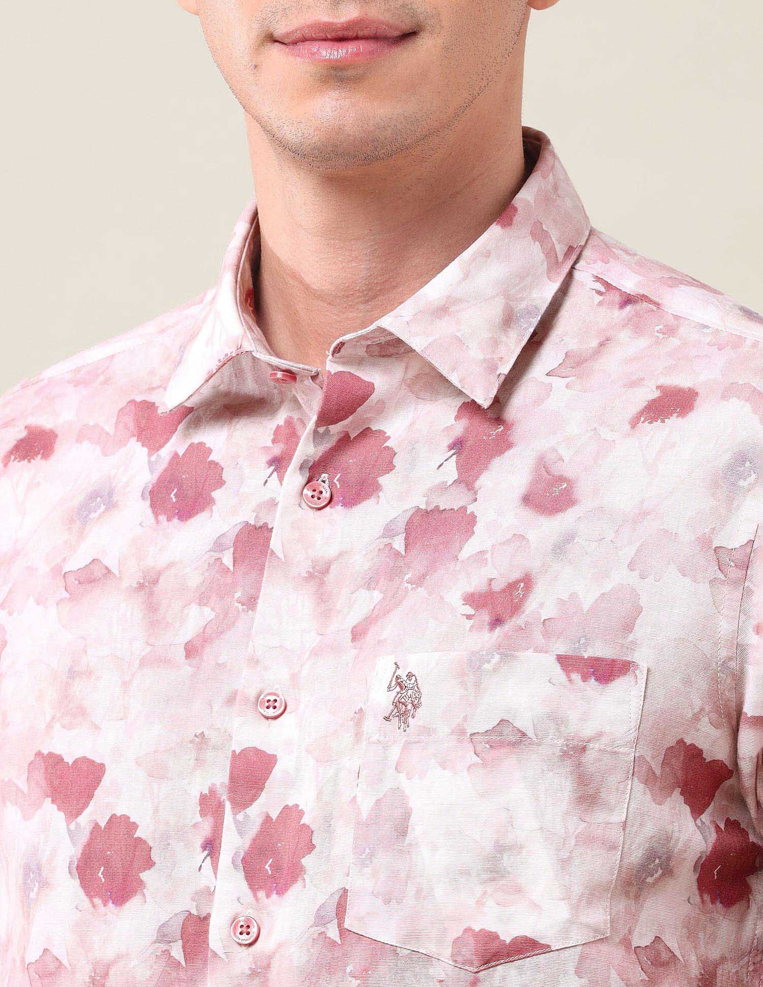 Floral Printed Regular Shirt Pink - U.S. Polo Assn. India | Large