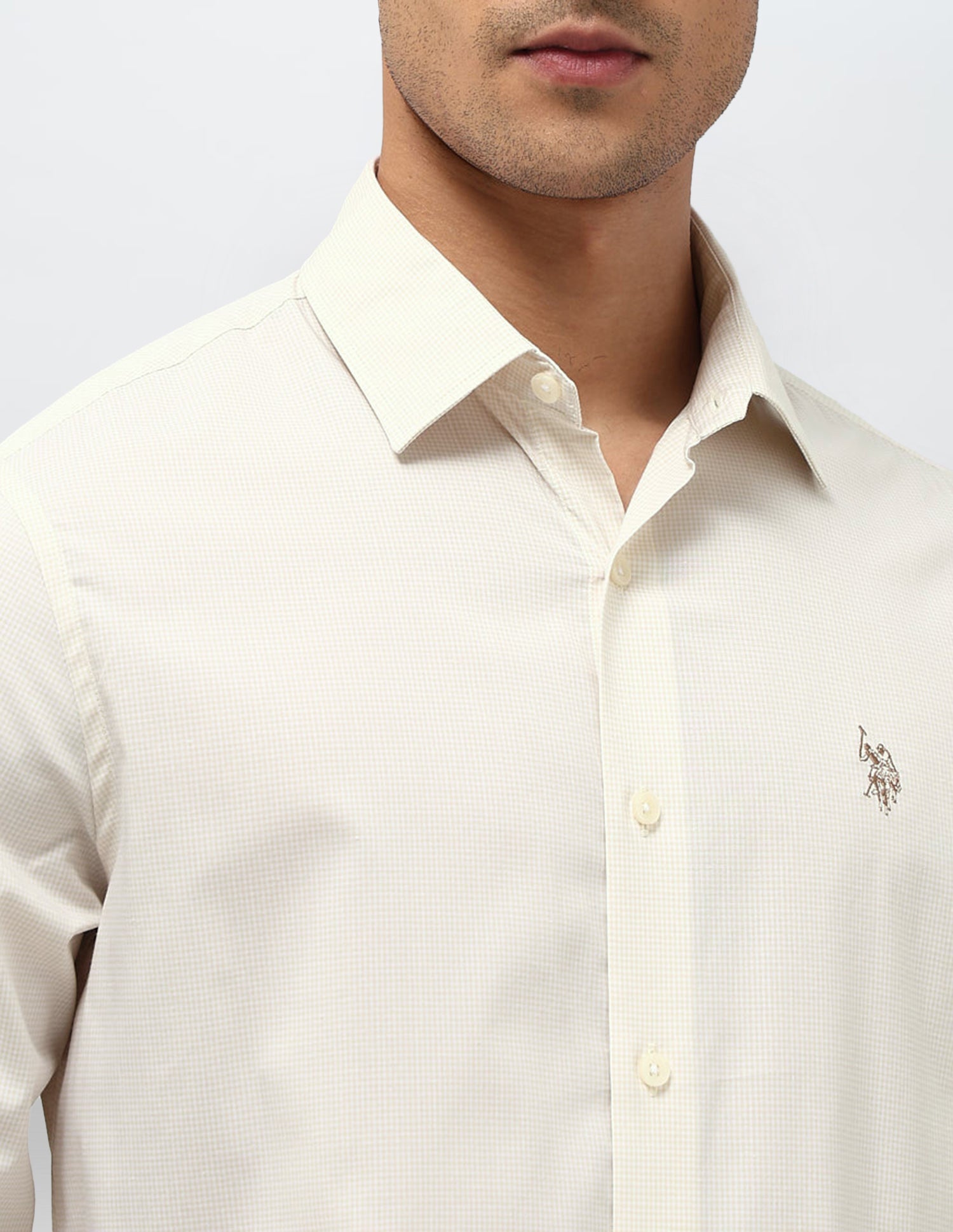 Micro Checked Tailored Fit Shirt Beige - U.S. POLO ASSN. | Large