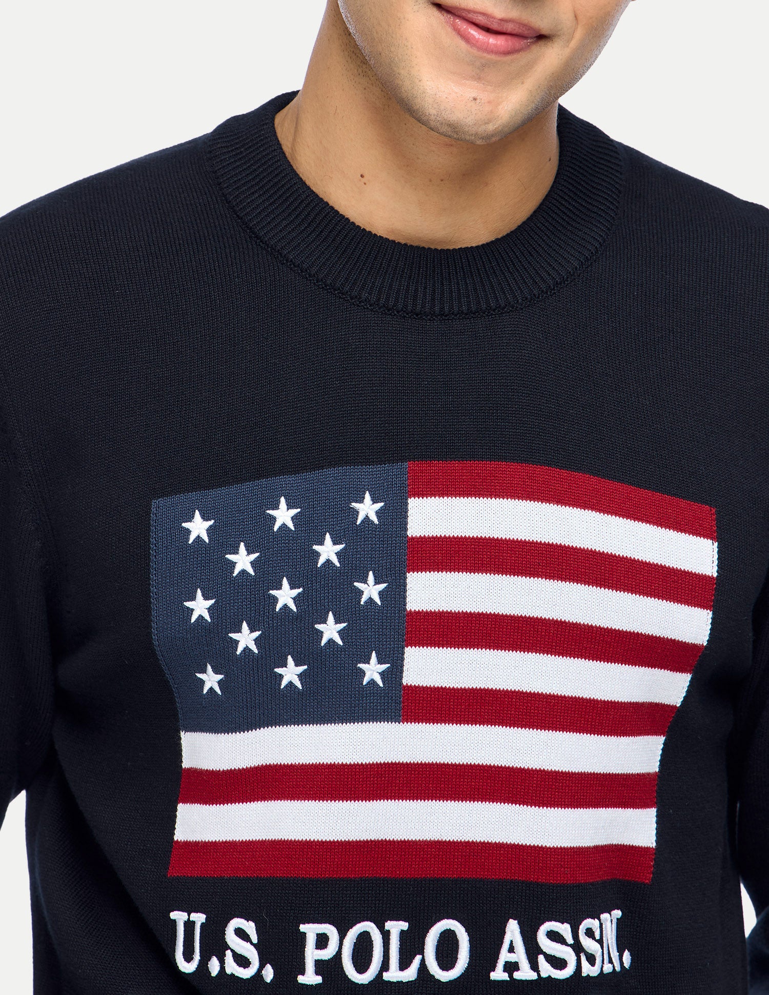 Graphic Brand Printed Slim Fit Sweater Navy - U.S. Polo Assn. India | Large