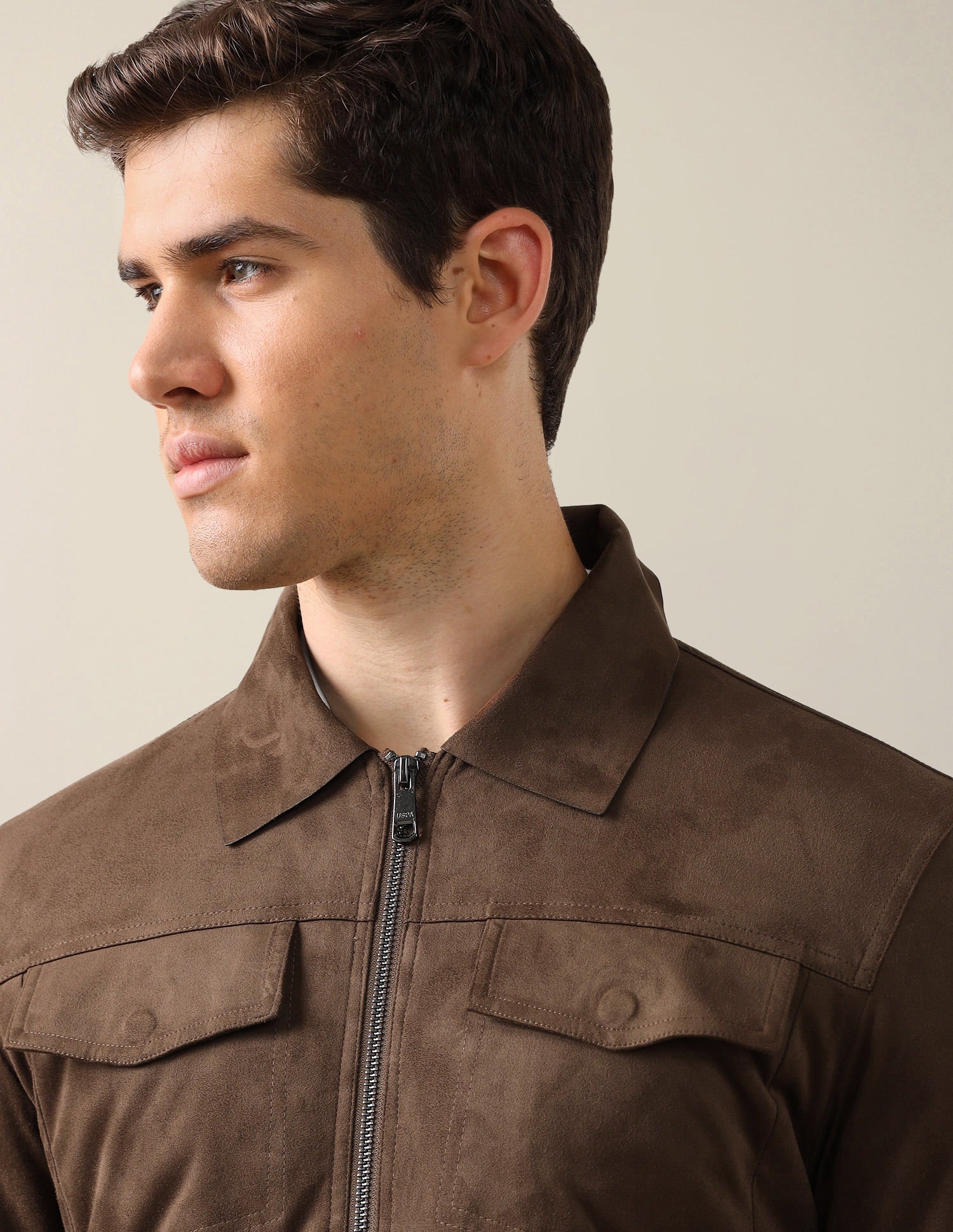 Regular Fit Solid Jacket Brown - U.S. Polo Assn. India | Large