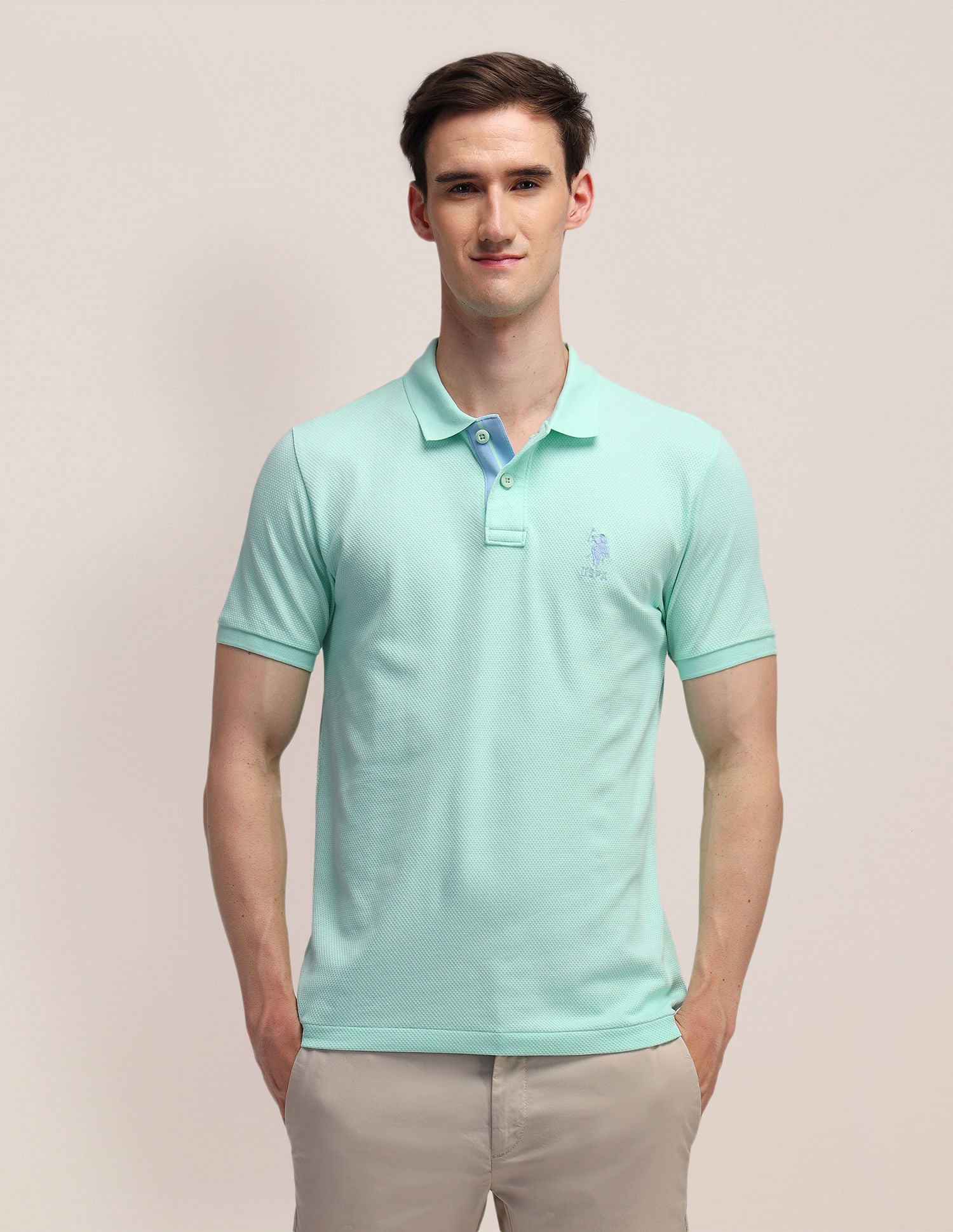 Solid Slim Fit Polo Shirt Green - U.S. Polo Assn. India | Large