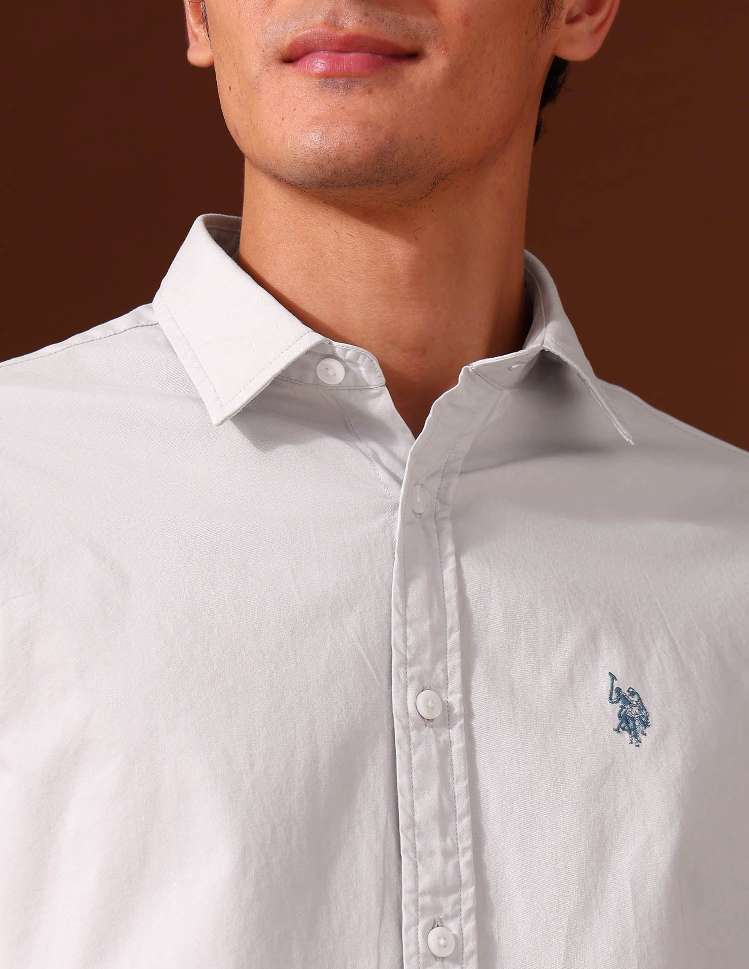 Pure Cotton Tailored Fit Twill Shirt Grey - U.S. Polo Assn. India | Large