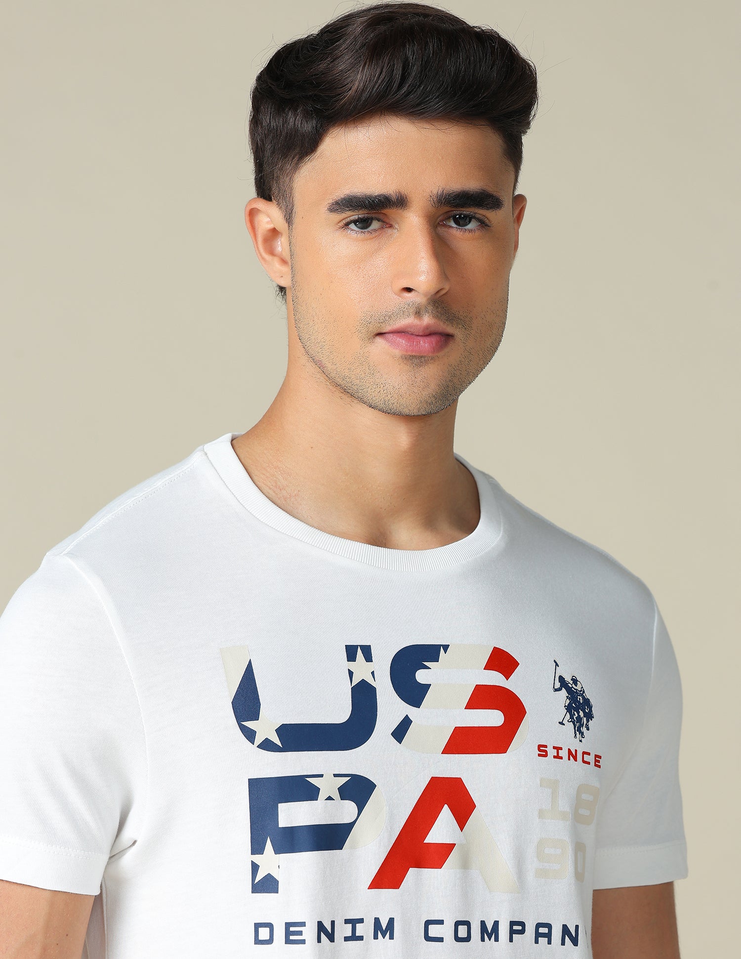 Muscle Fit Brand Printed T- Shirt Ivory - U.S. POLO ASSN. | Large