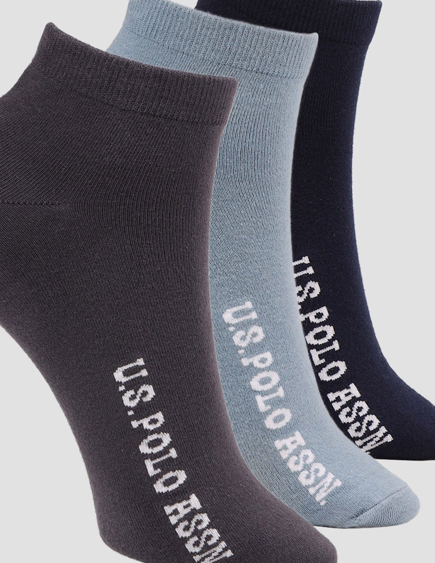 Cotton Stretch Ankle Length ES009 Socks - Pack Of 3 Spring Lake, Periscope, Navy - U.S. POLO ASSN. | Large