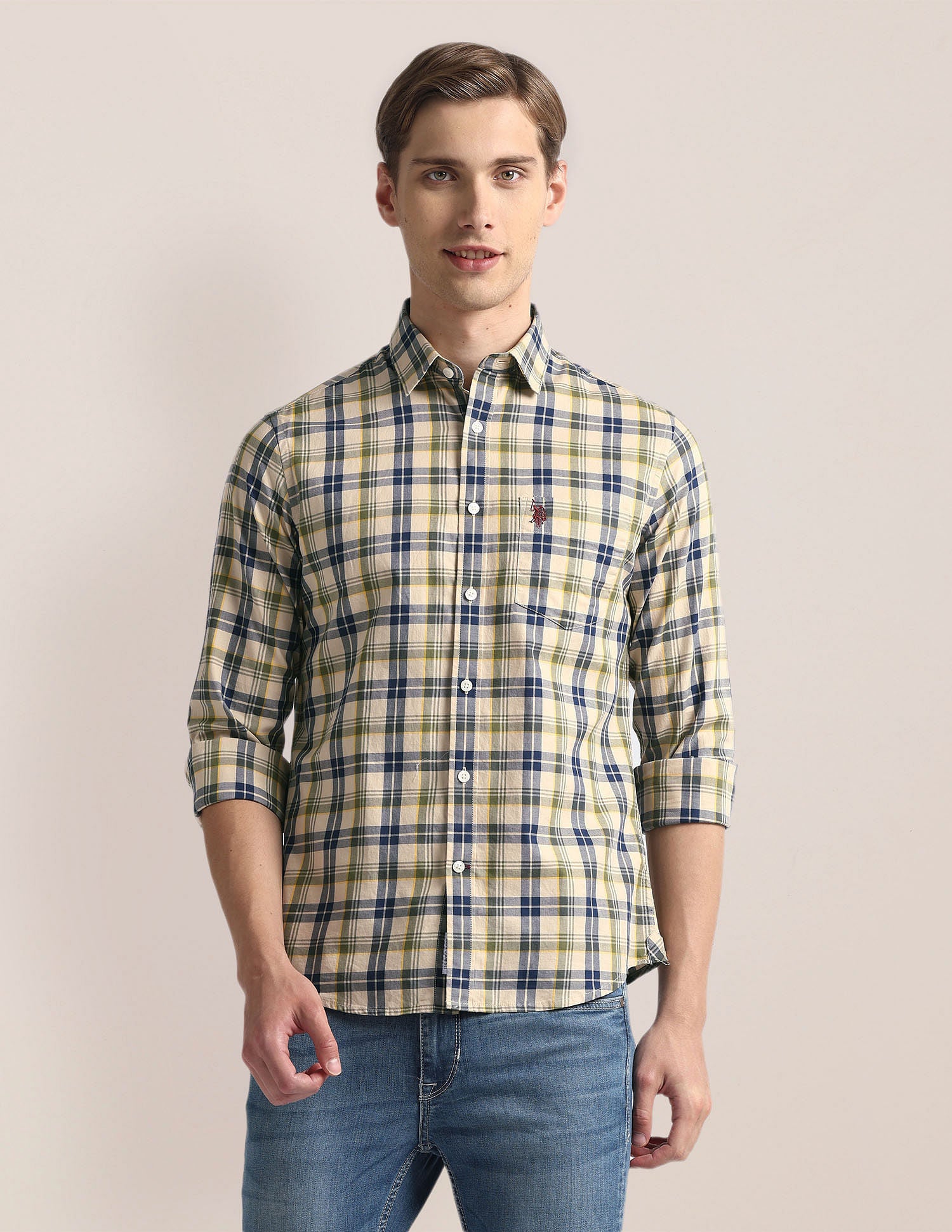 Tailored Fit Tartan Check Shirt Khaki - U.S. Polo Assn. India | Large