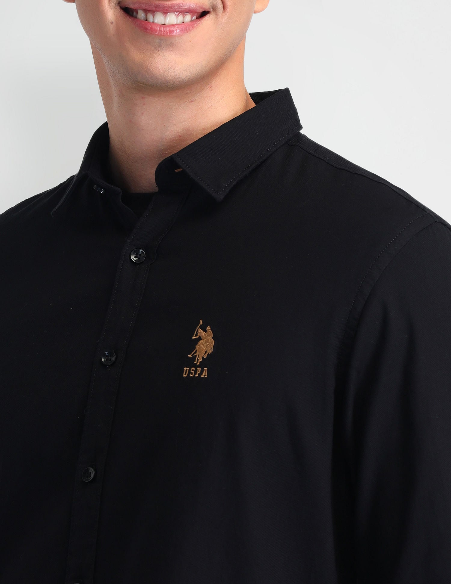Pure Cotton Solid Shirt Black - U.S. Polo Assn. India | Large