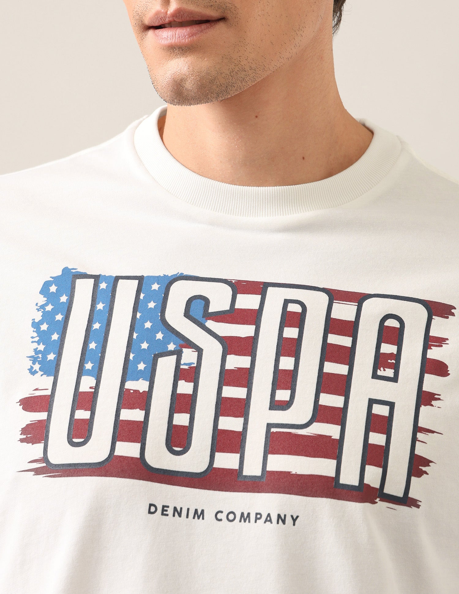 Graphic Brand Printed Regular Fit T-Shirt Ivory - U.S. Polo Assn. India | Large