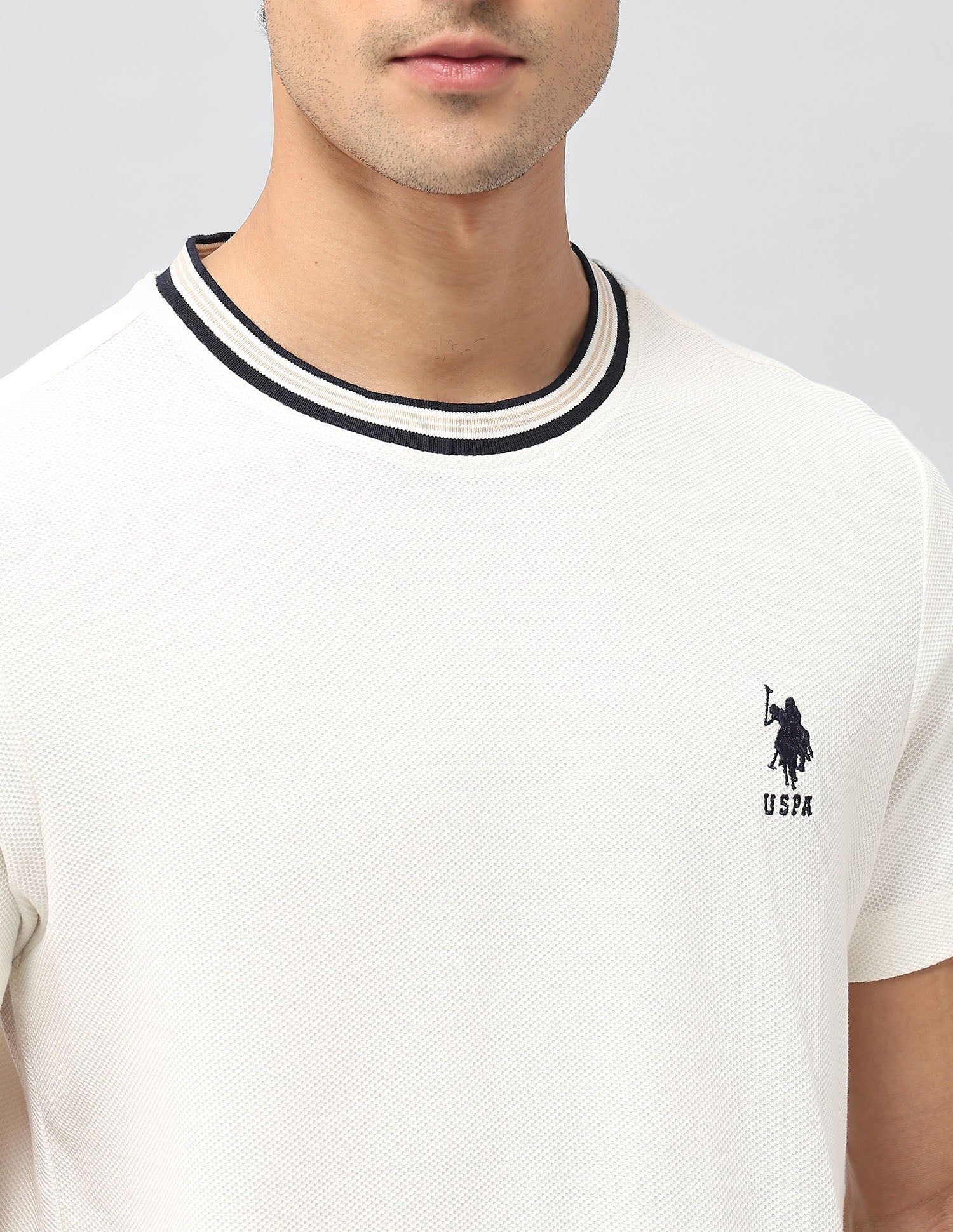 Slim Fit Textured T-Shirt Off White - U.S. POLO ASSN. | Large
