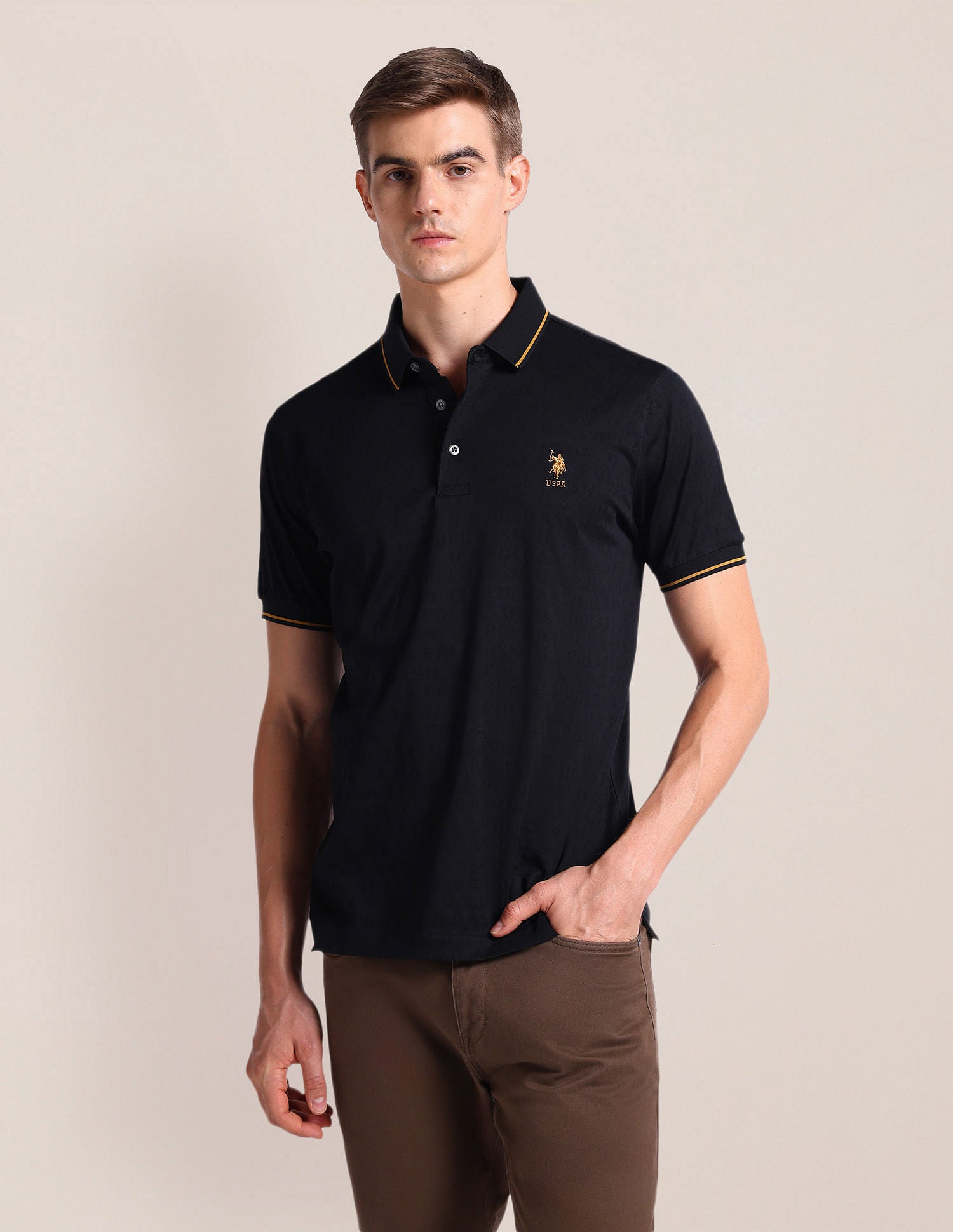 Solid Slim Fit Polo Shirt Black - U.S. Polo Assn. India | Large