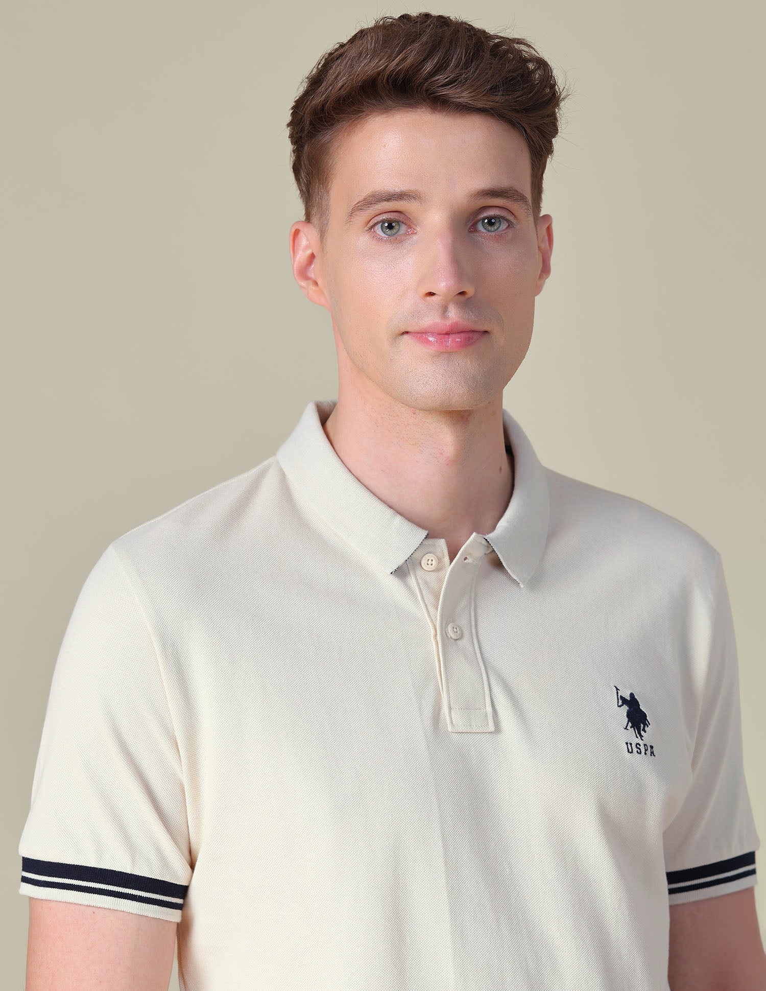 Solid Regular Fit Polo Shirt Beige - U.S. POLO ASSN. | Large