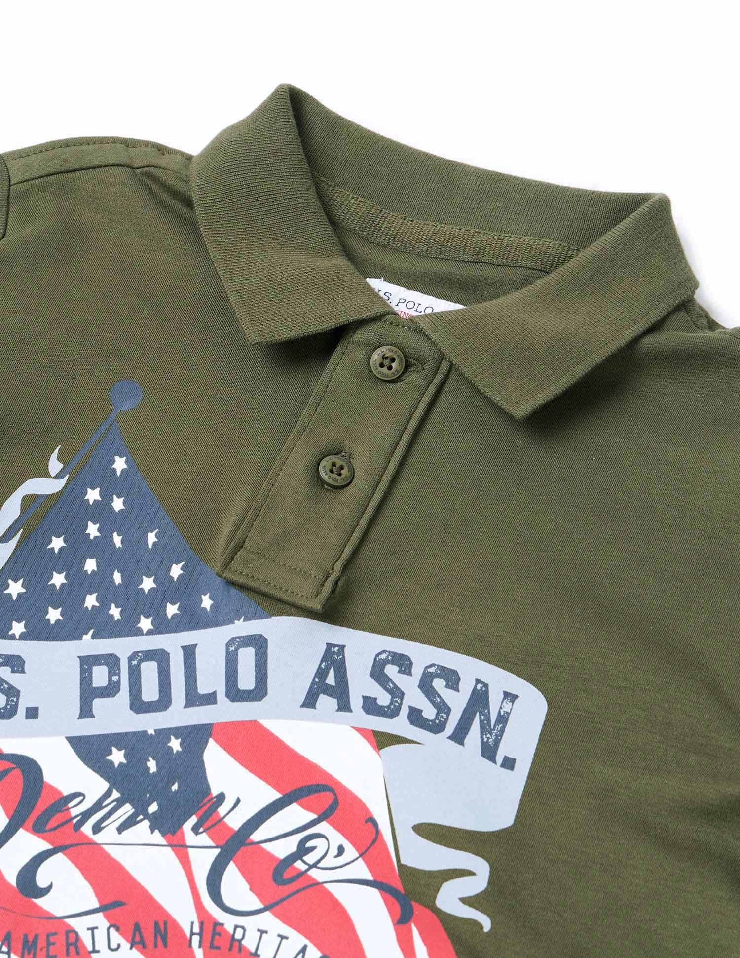 Boys Brand Printed Regular Fit Polo Shirt Olive - U.S. POLO ASSN. | Large