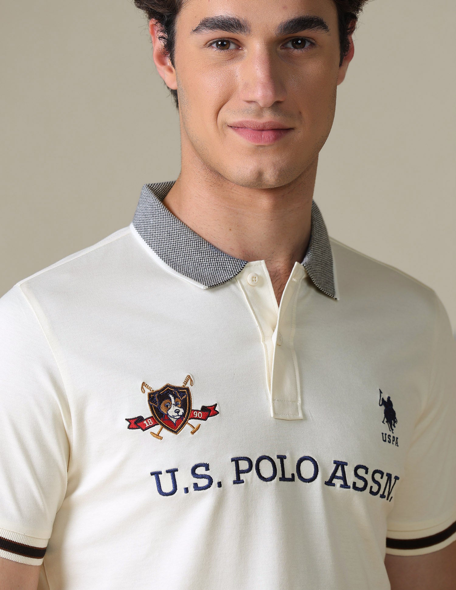 Brand Embroidered Regular Fit Polo Shirt Off White - U.S. Polo Assn. India | Large